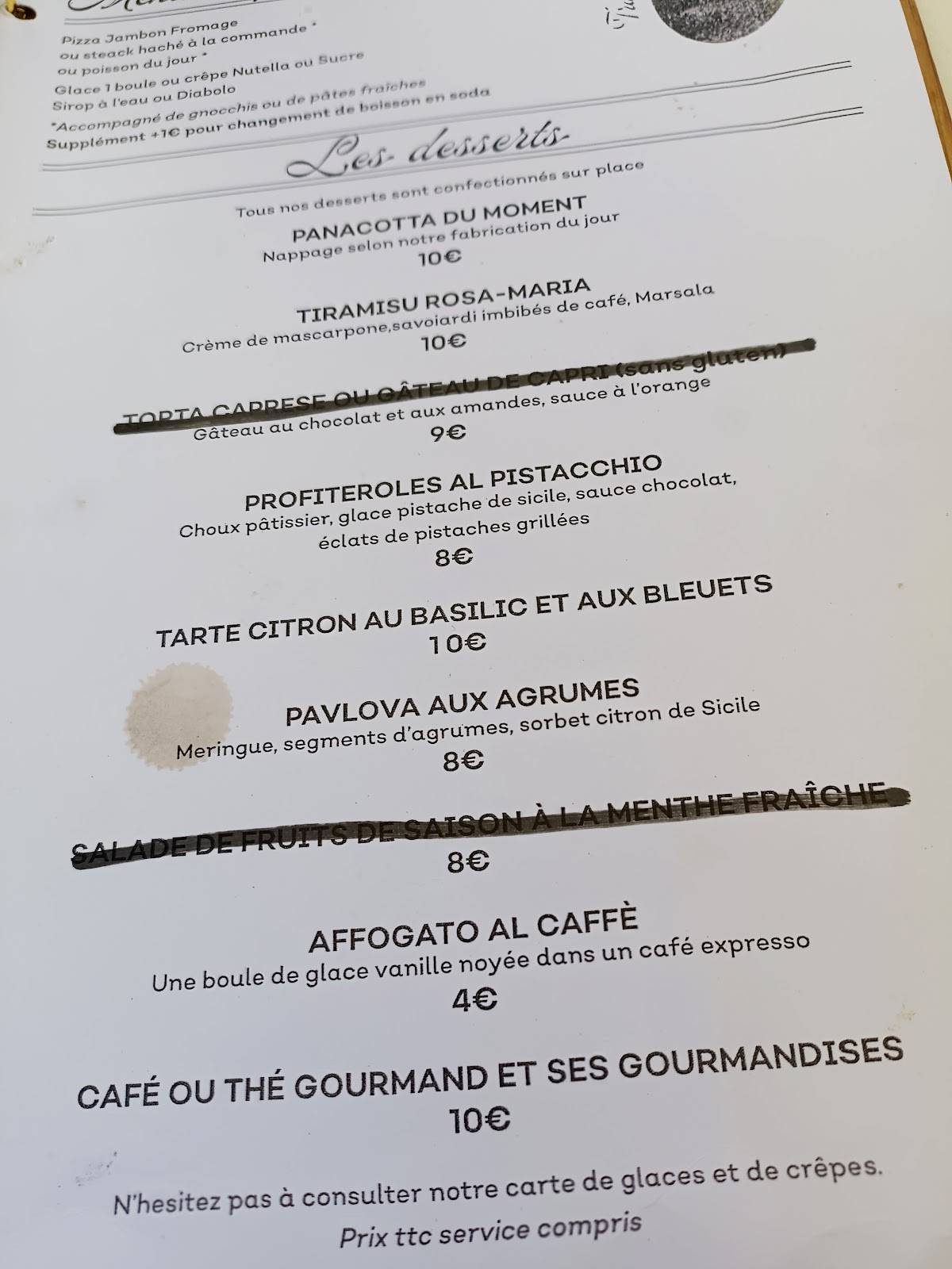 Menu de GIULIA