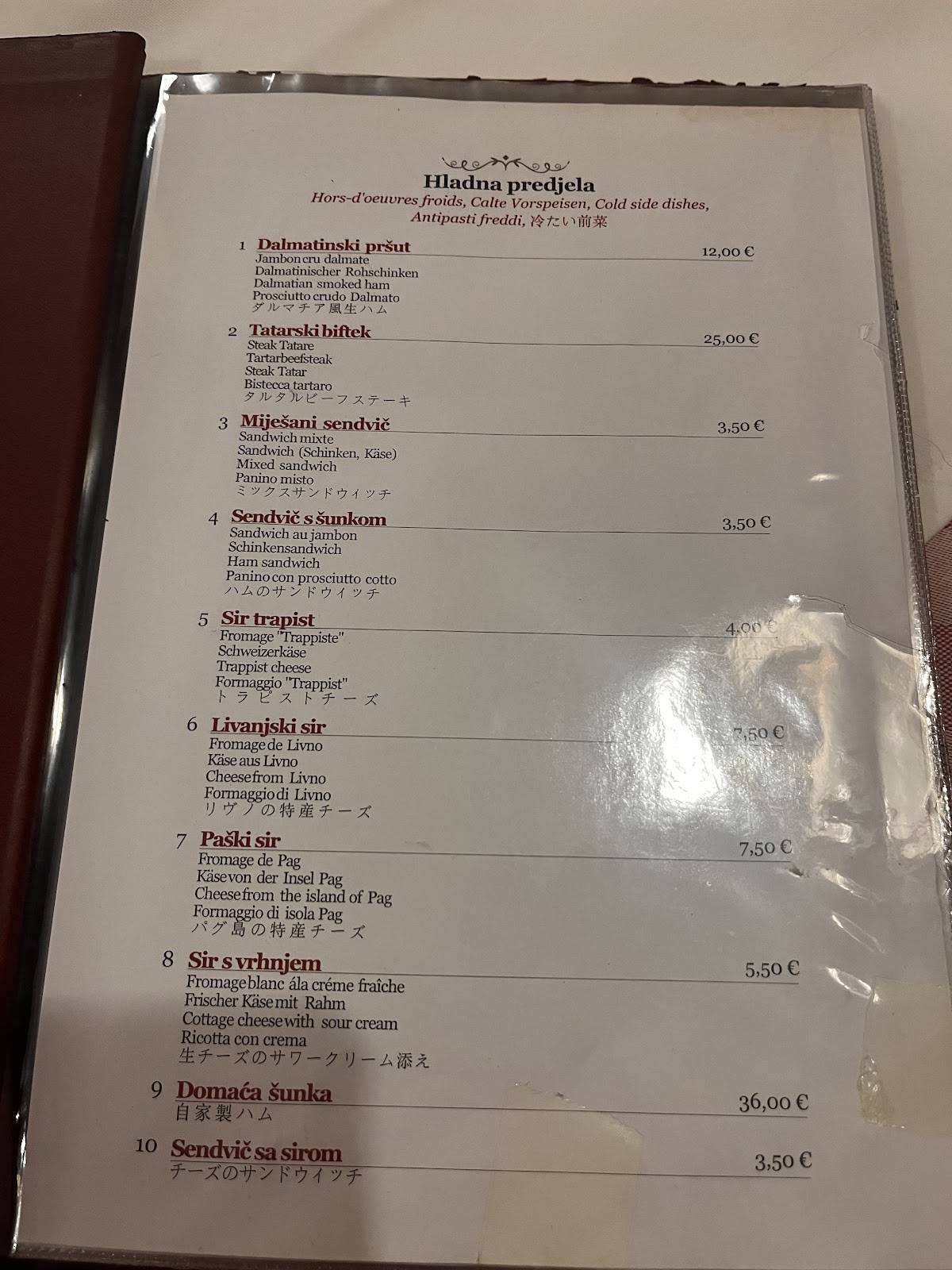 Menu di GOSTIONICA RESTORAN PURGER 