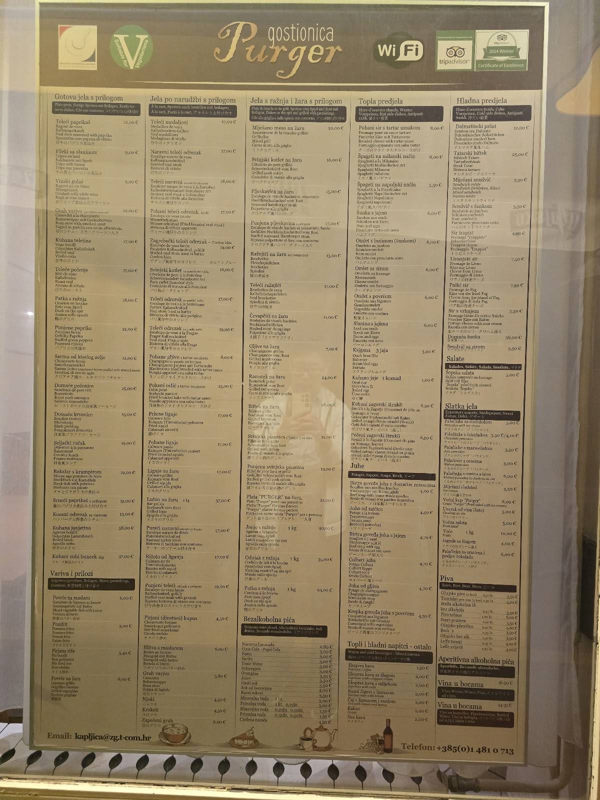 Menu di GOSTIONICA RESTORAN PURGER 