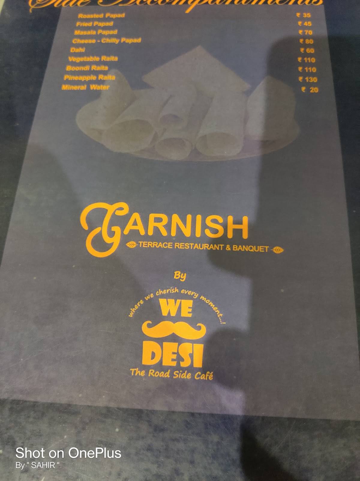 Garnish Terrace Restaurant menu