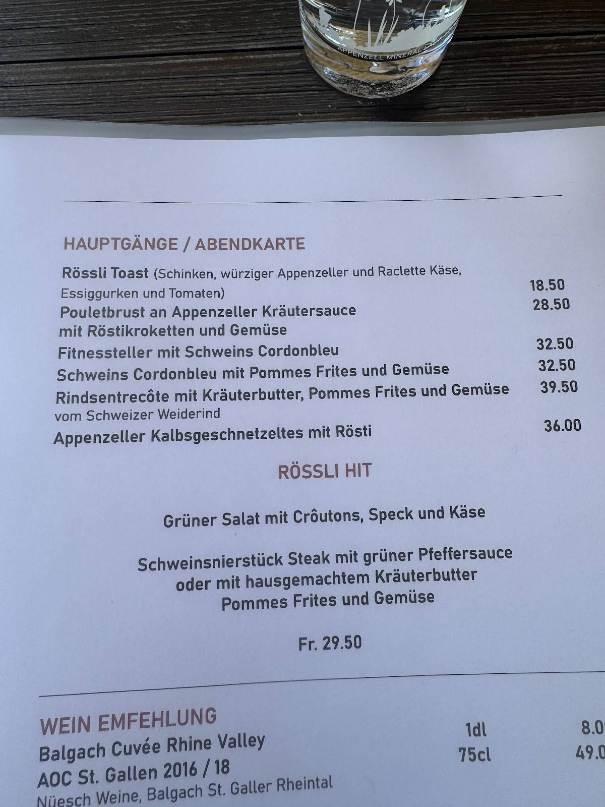 Menu di Gasthaus Rössli 