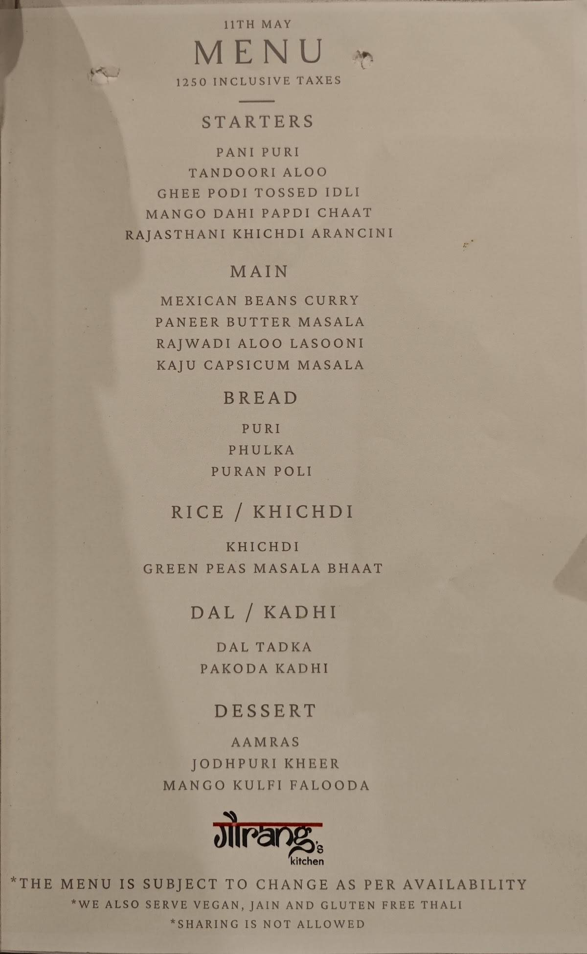 Gaurang's Kitchen Pure Veg Restaurant In Jubilee Hills menu