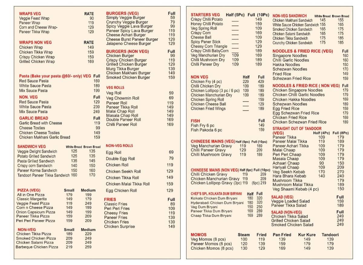 Gaur's Food Court menu