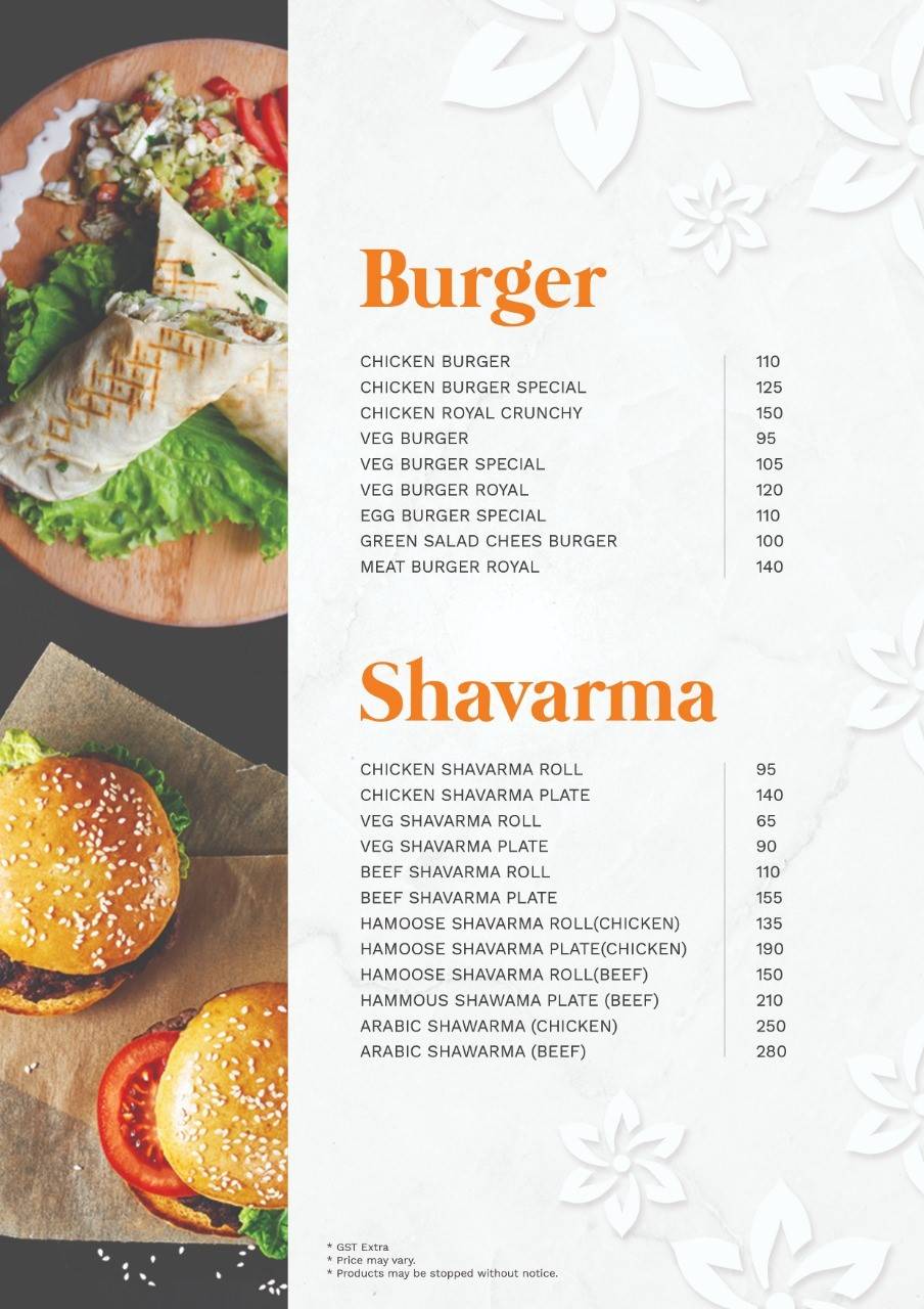 Gazania Indo Arab Restaurant menu