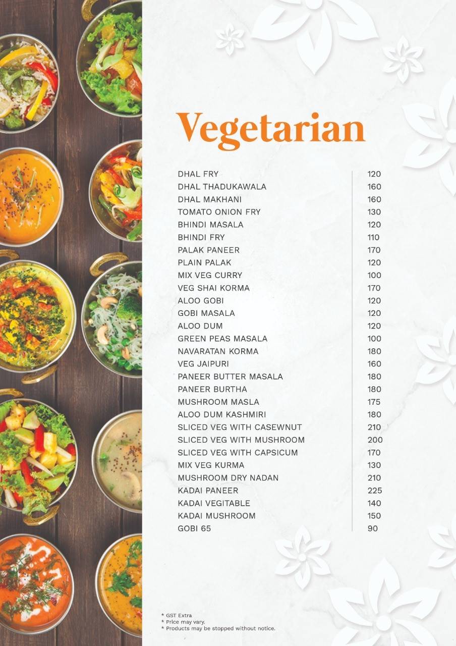 Gazania Indo Arab Restaurant menu