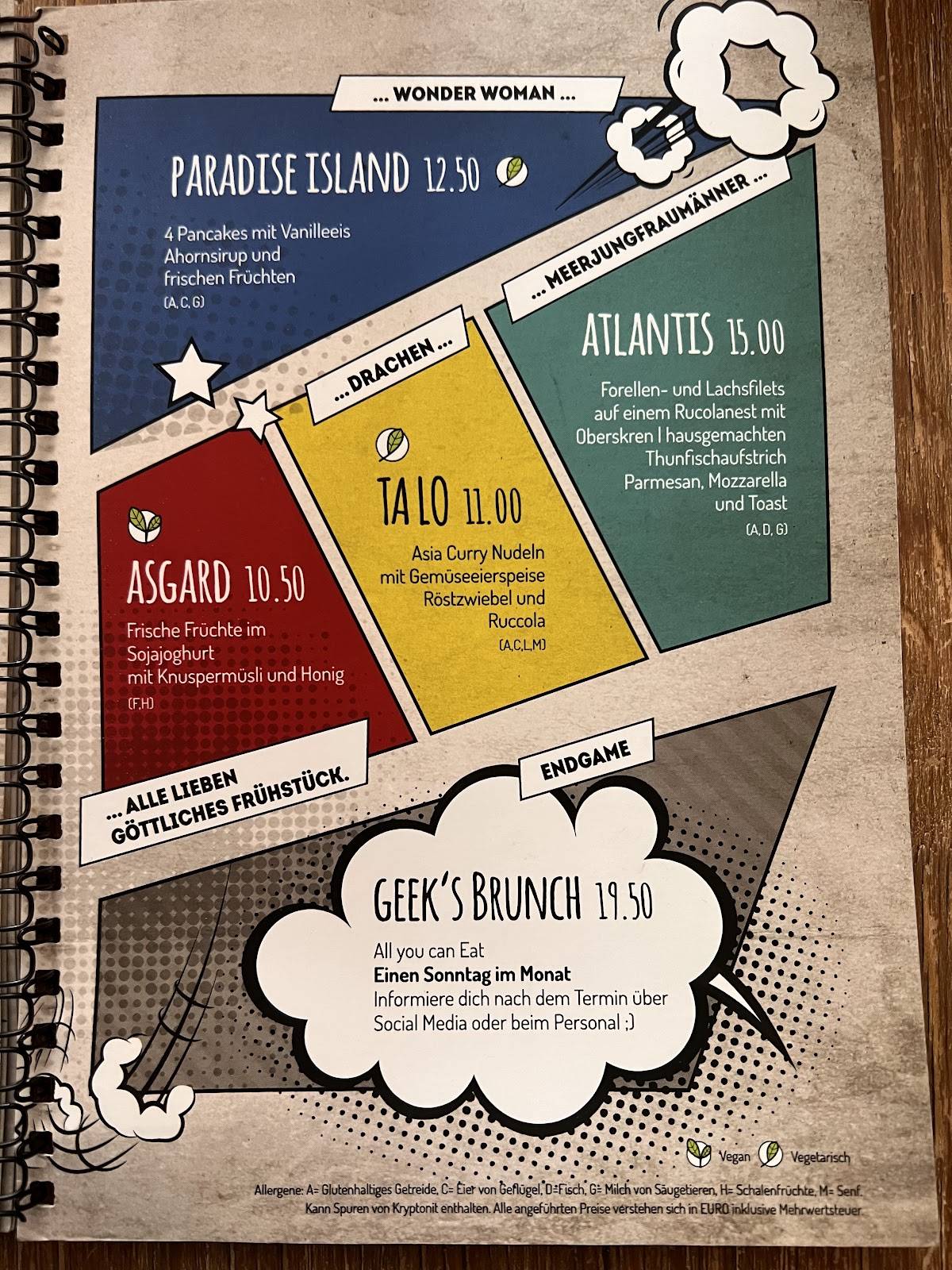 Menu de Geek's Café-Bar