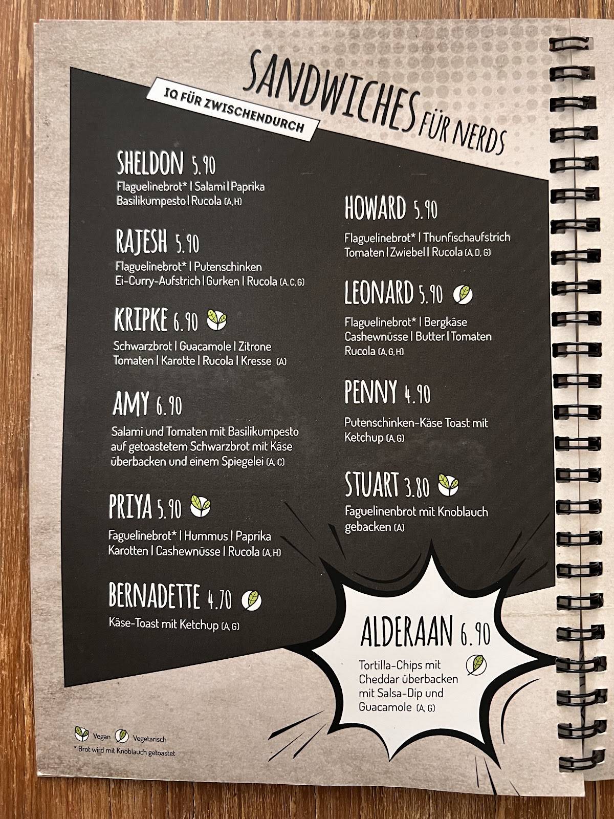 Menu de Geek's Café-Bar