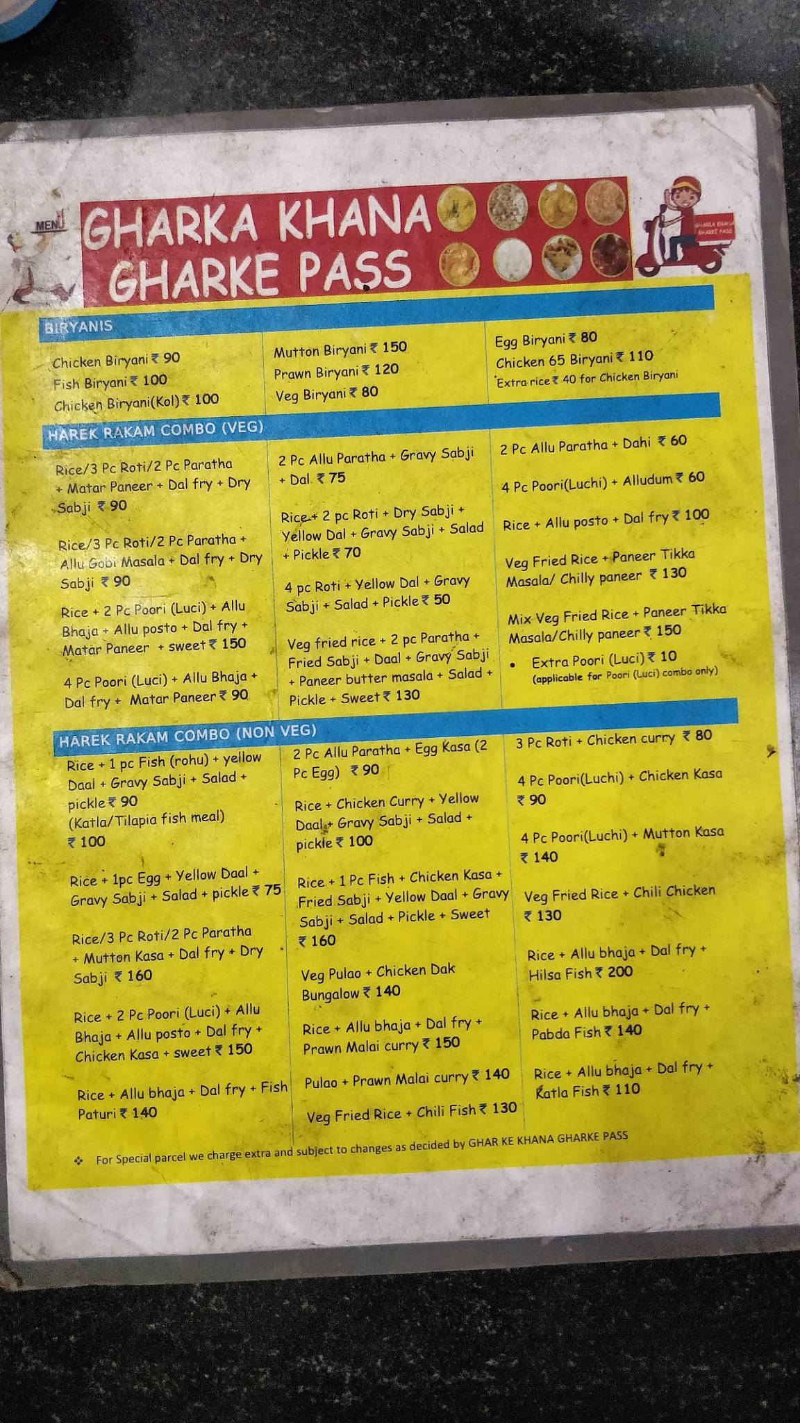 Ghar Ka Khana Ghar Ke Paas menu