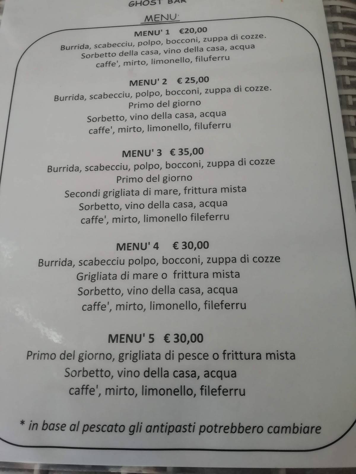 Menu di Ghost Bar 