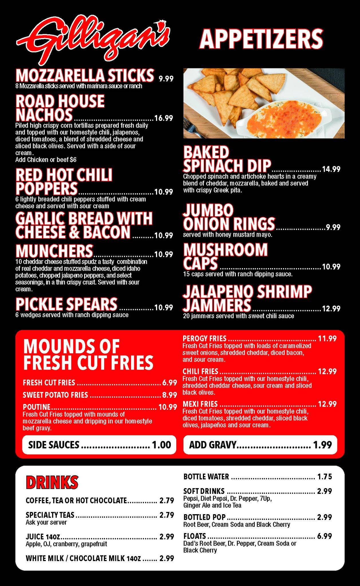 Menu at Gilligan's restaurant, Windsor, Walker Rd