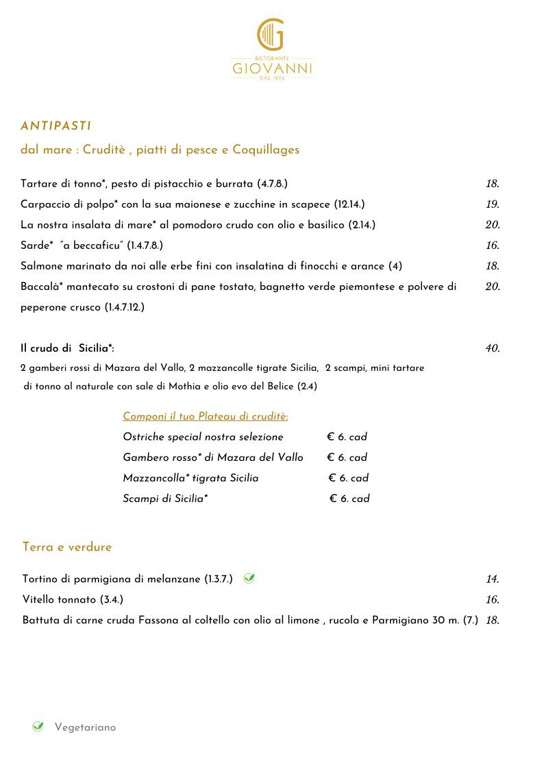 Menu di Giovanni Ristorante Gastronomia 