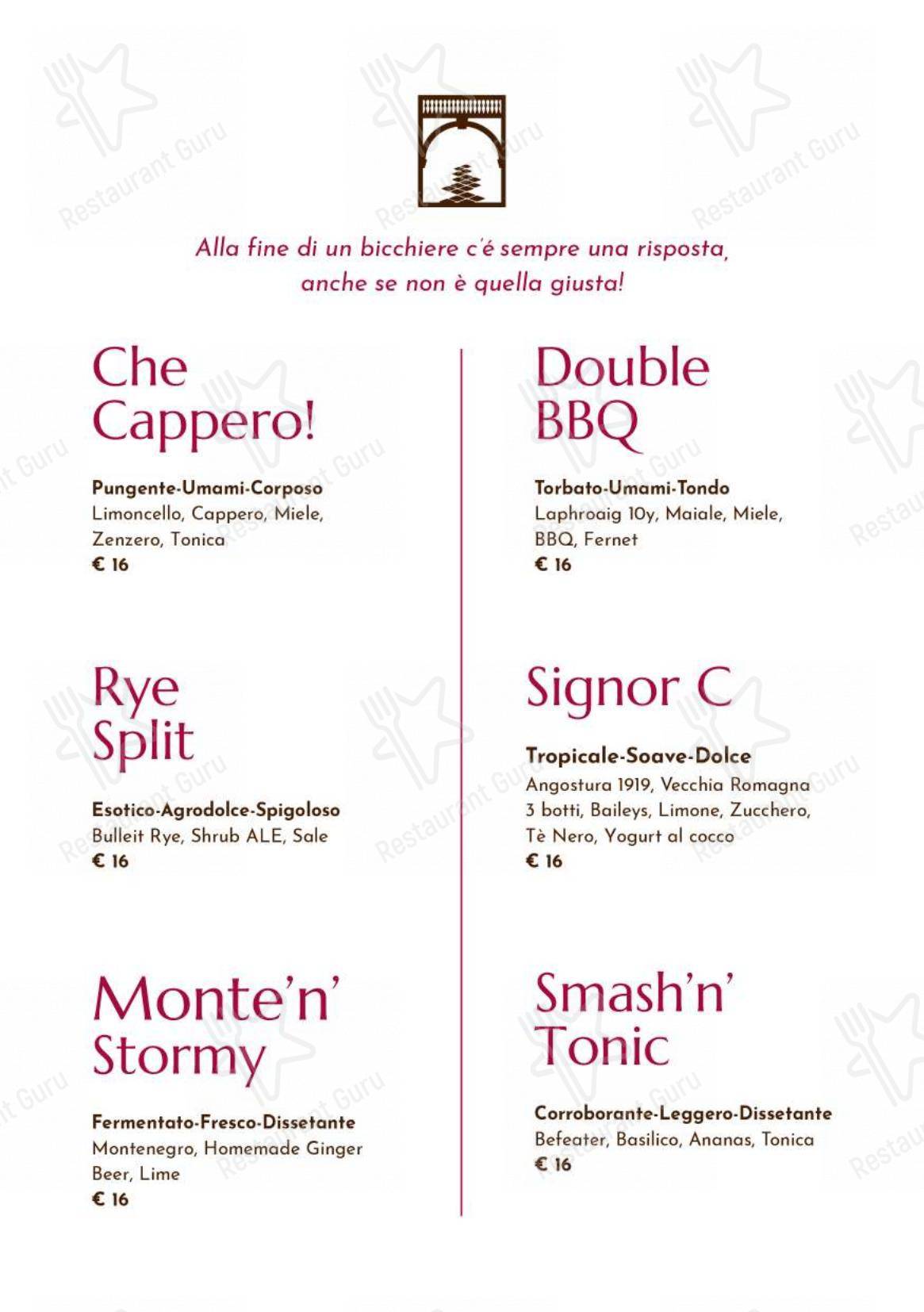 Menu bar per Giulia Restaurant in Roma