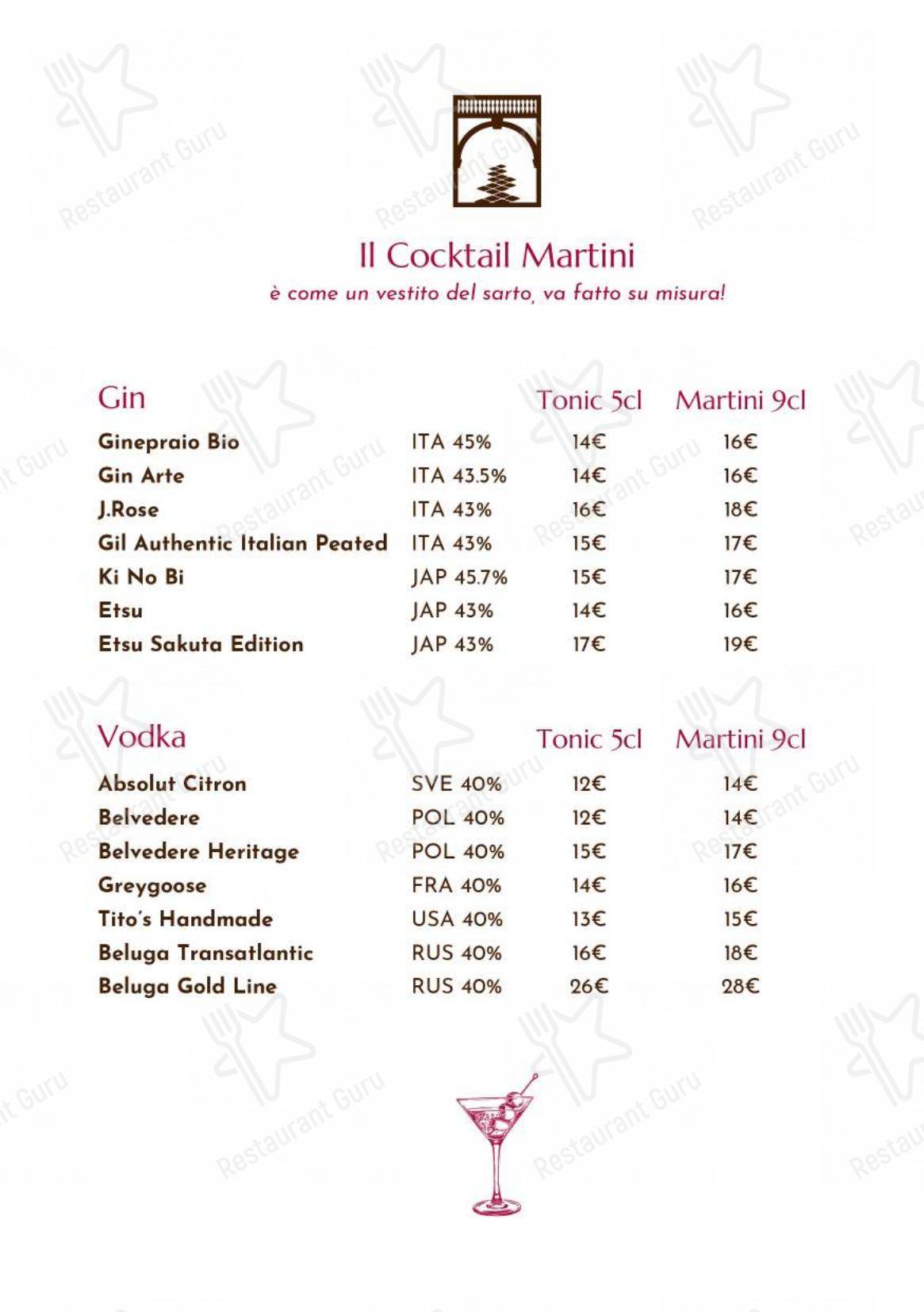Menu bar per Giulia Restaurant in Roma
