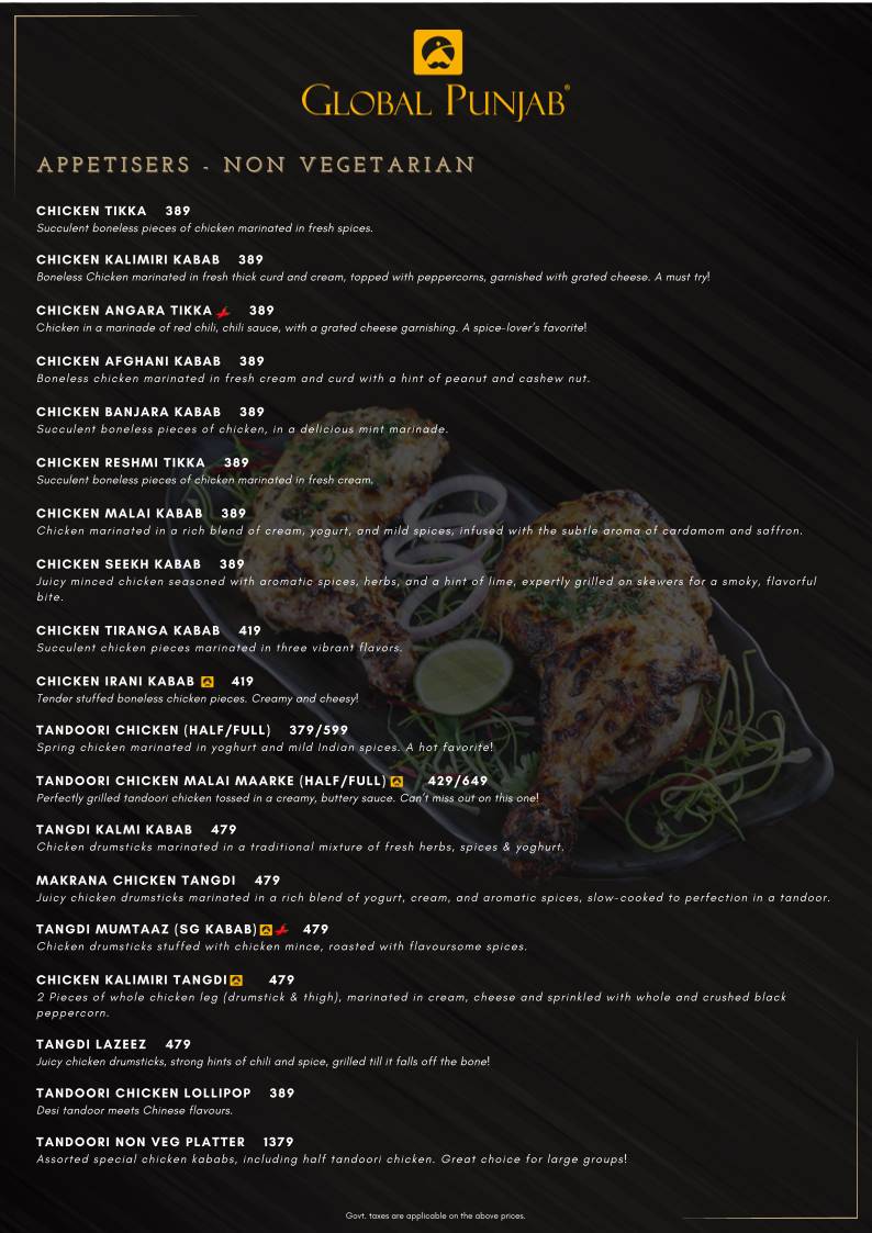 Global Punjab, Baner-Pashan Link Road menu