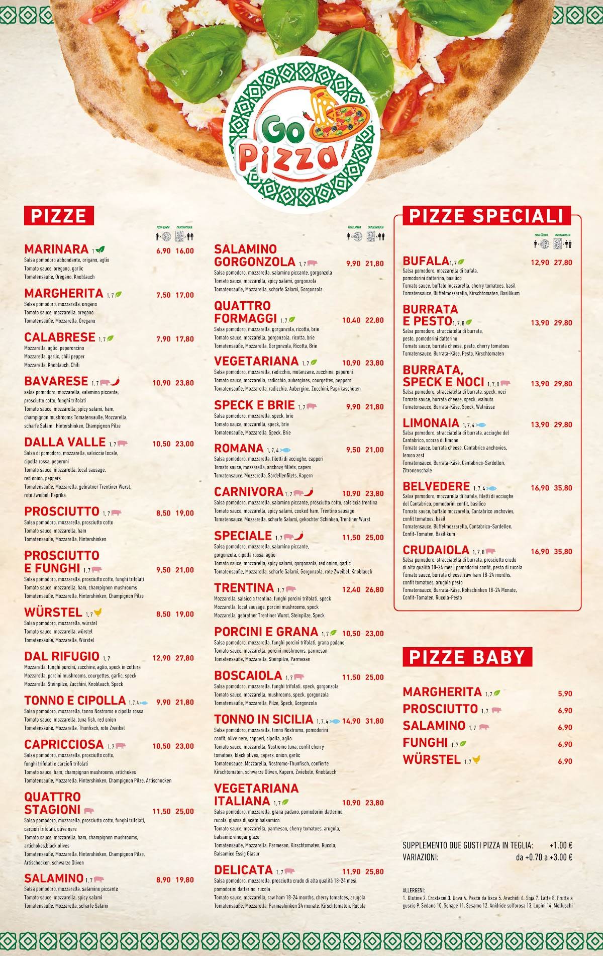 Menu di Go Pizza Ristorante Disciplini 31 