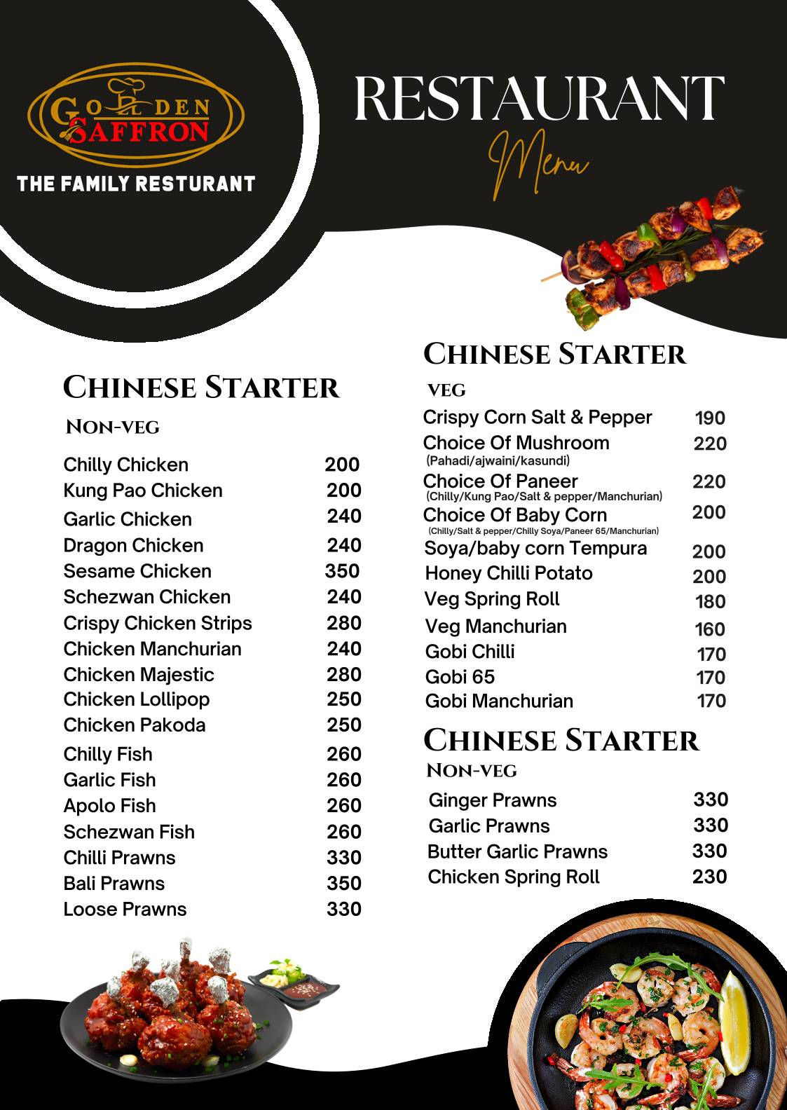 Golden Saffron Restaurant menu
