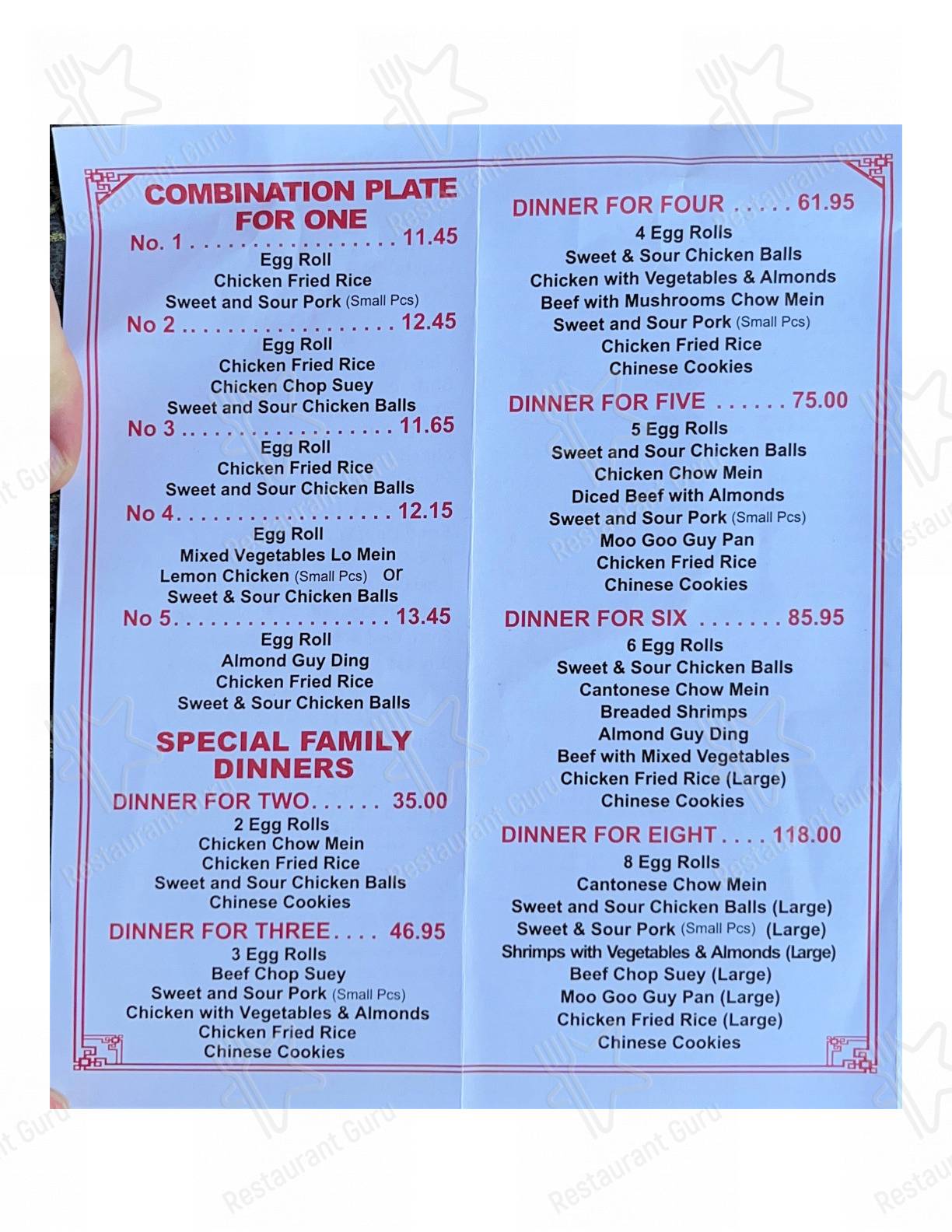Menu at Golden Star Restaurant, Beaverton
