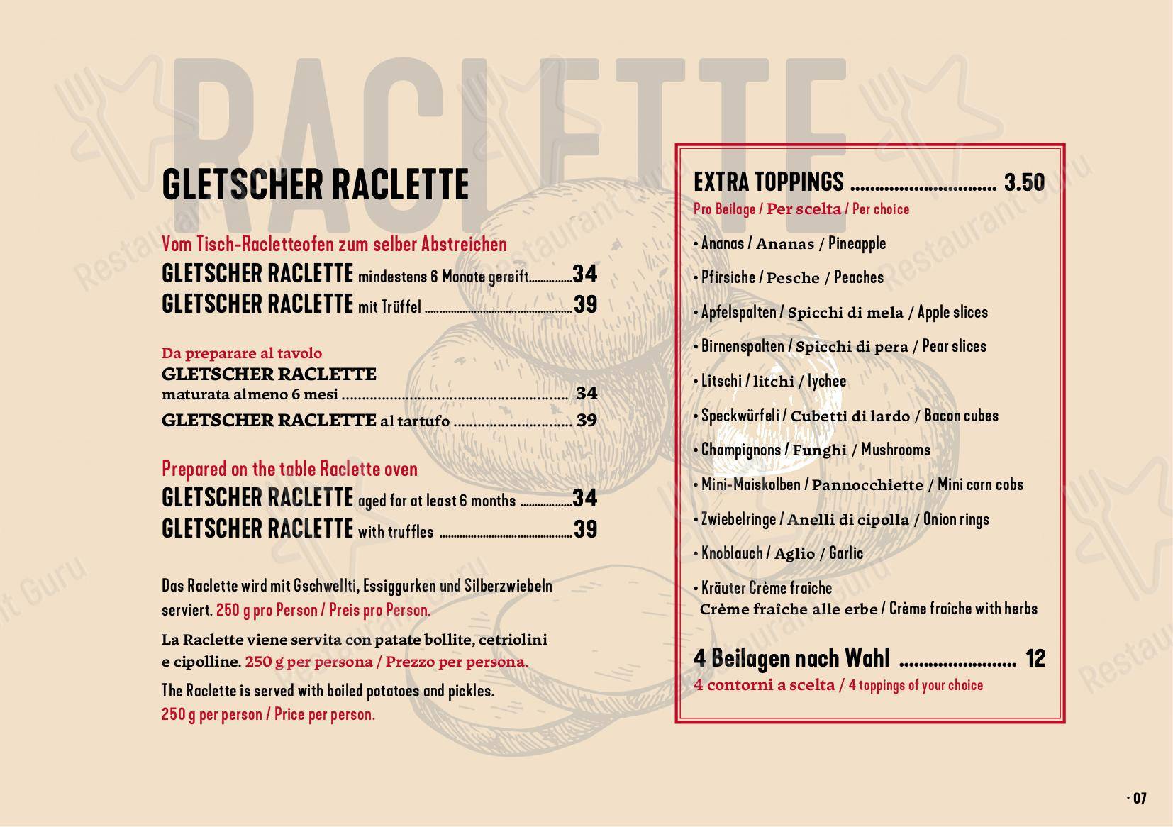 Gondolezza in Pontresina - Dinner Menu
