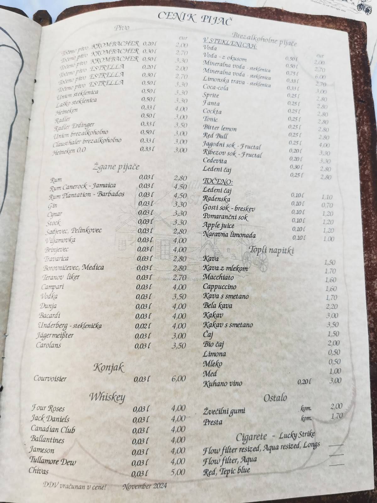 Menu di Gostilna Košir 