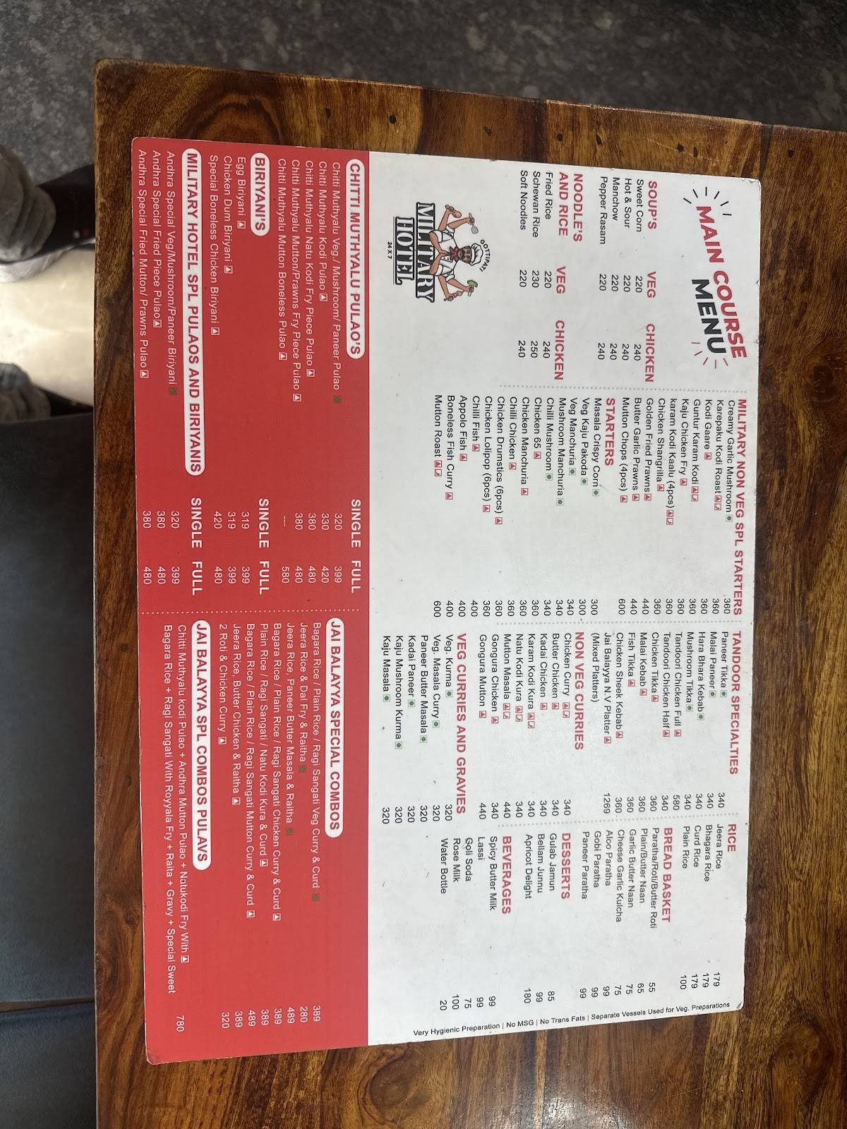 Gottipati Military Hotel menu