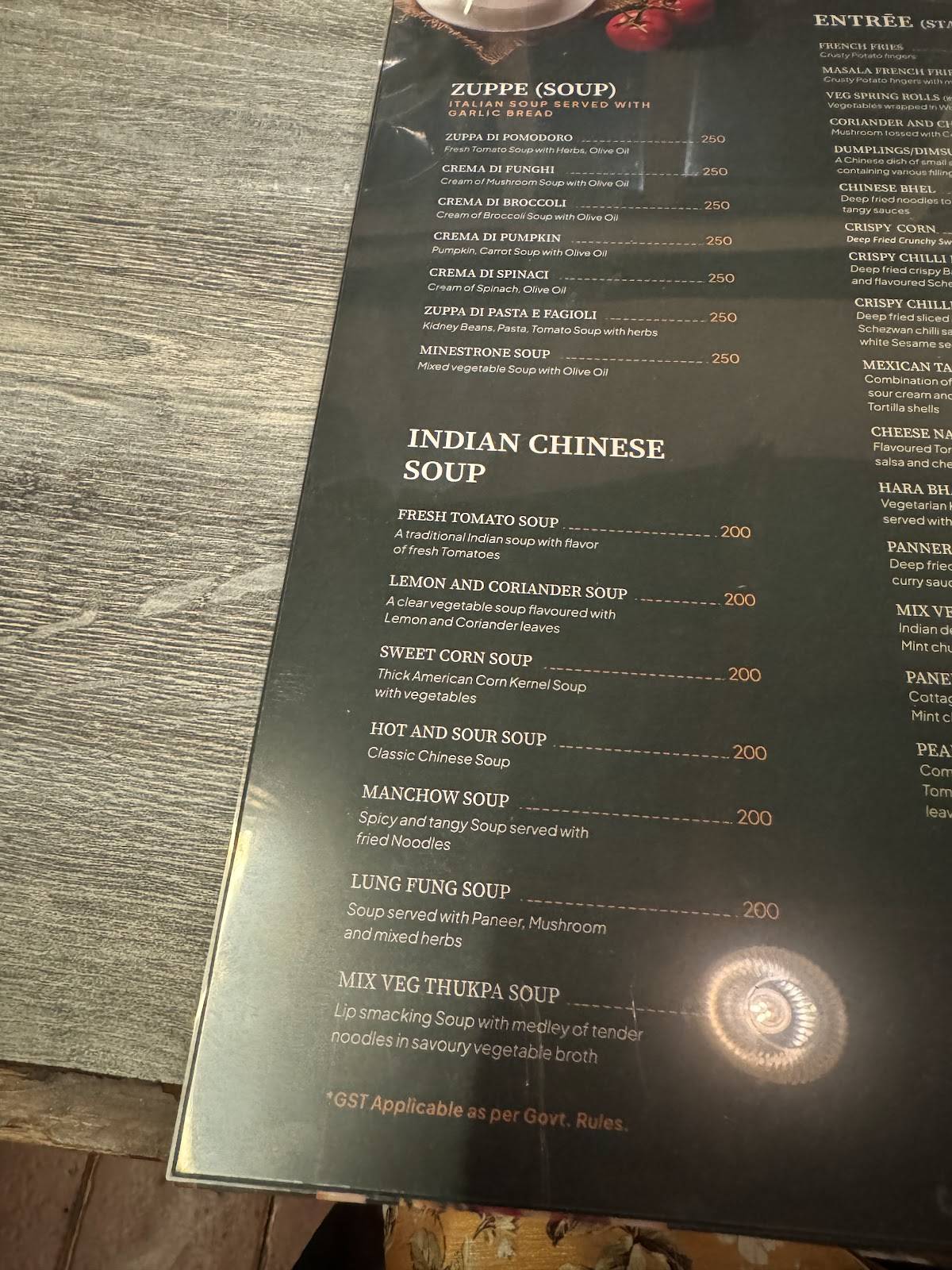 Green Italian Cafe & Restaurant (Green Hotel Rooftop) menu