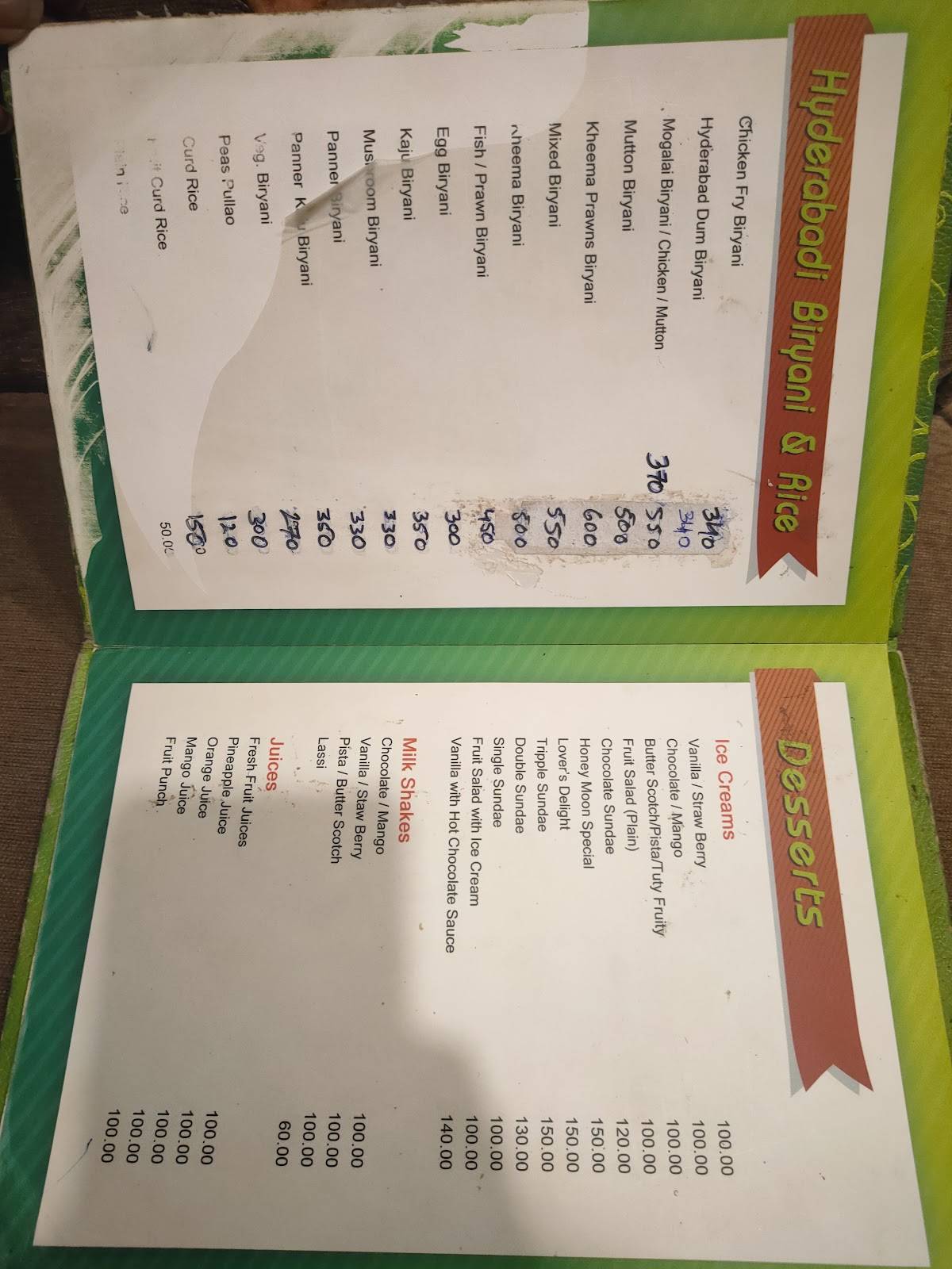 Green Tree Restaurant menu