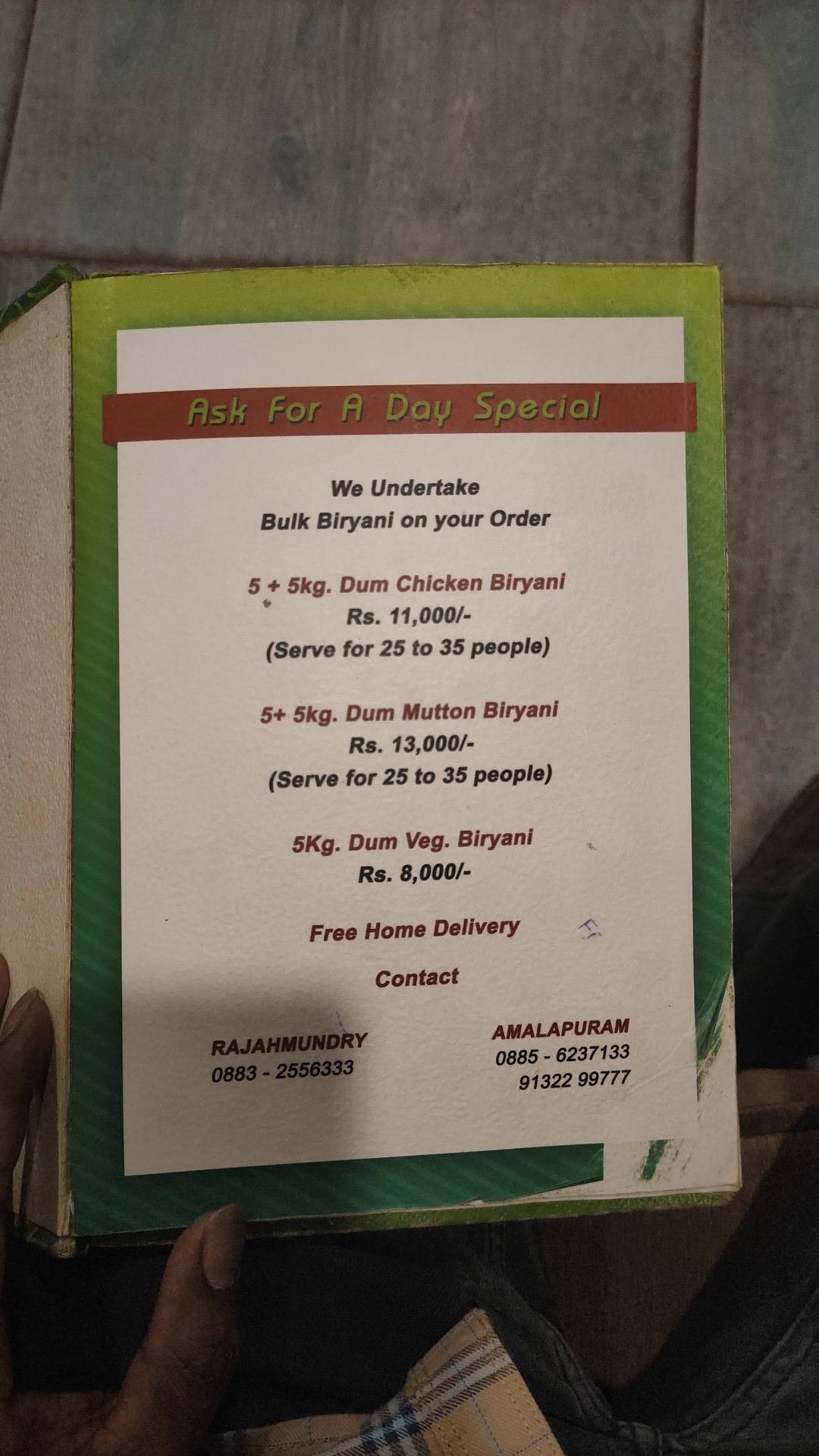 Green Tree Restaurant menu