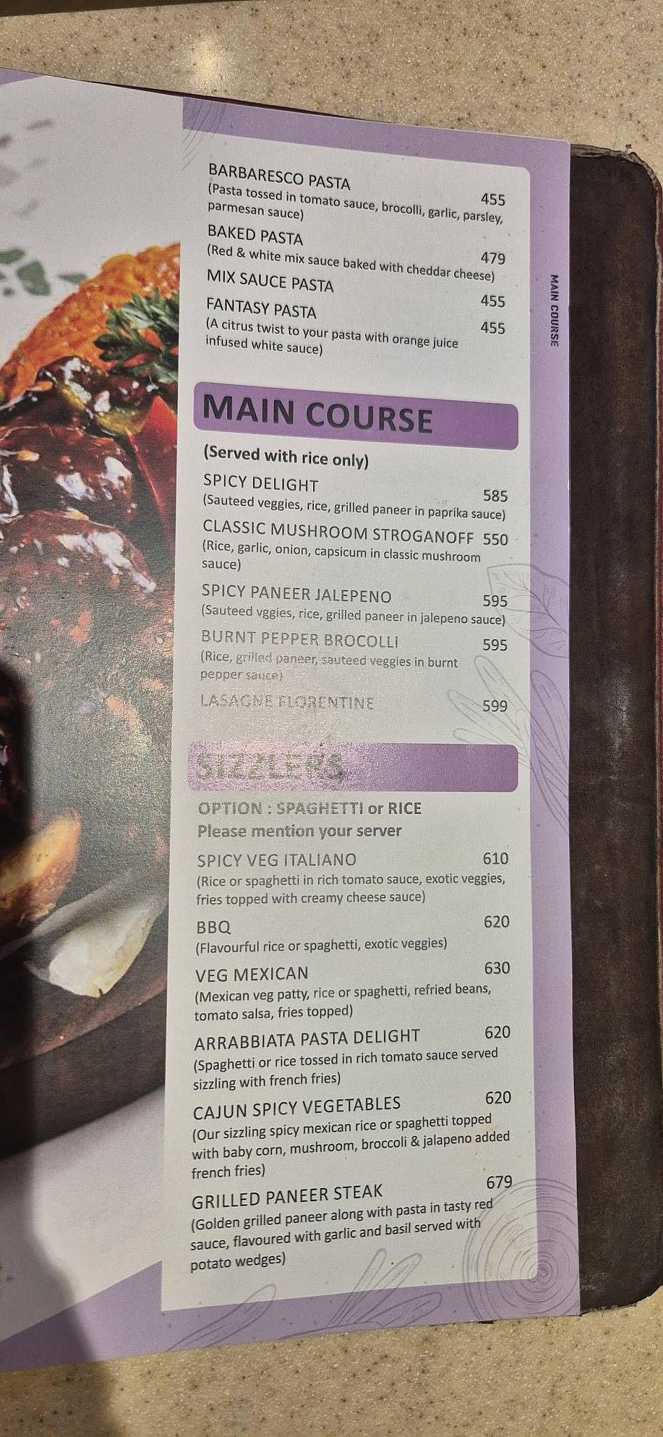 Greens Veg Restaurant menu