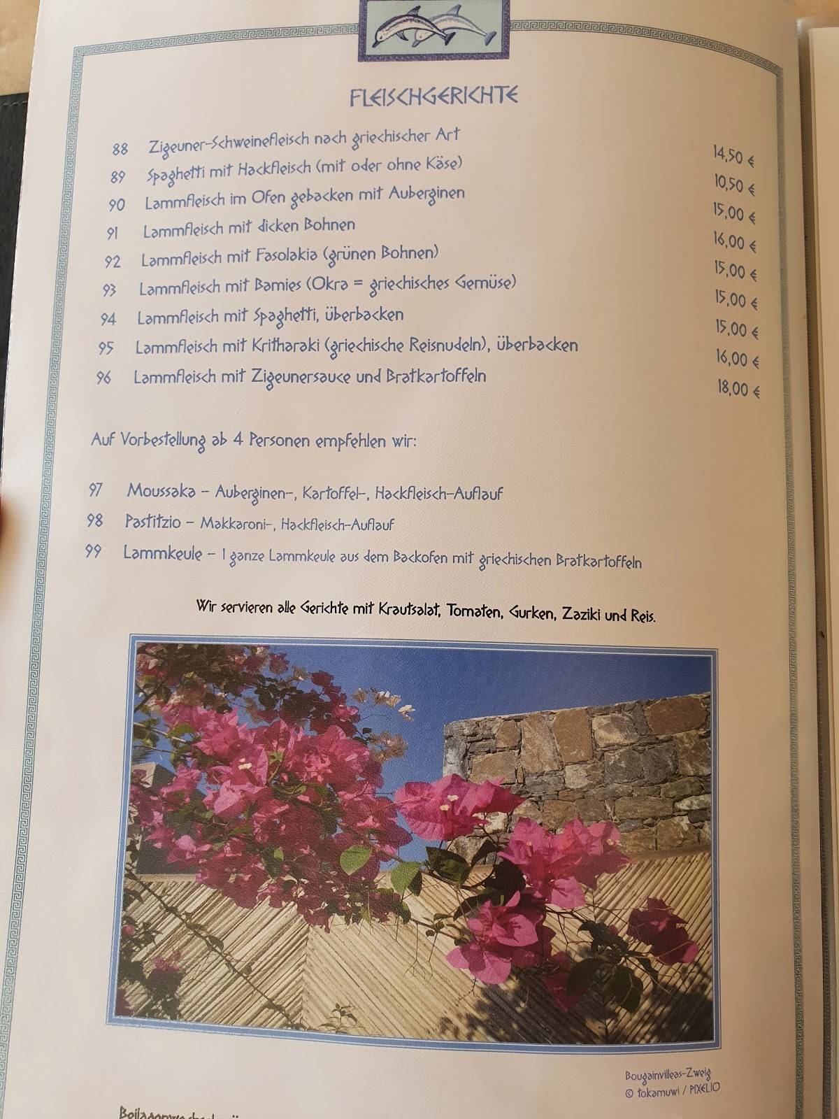Menu de Griechisches Restaurant Delphin