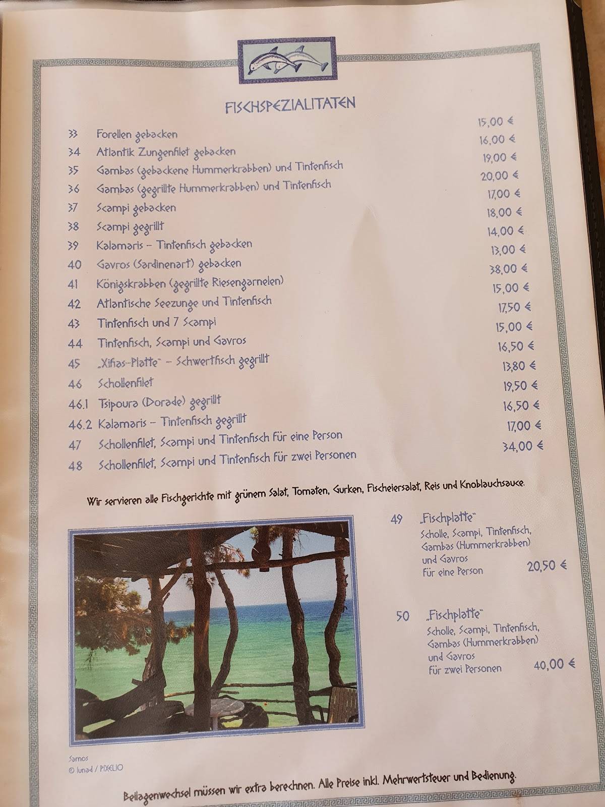Menu de Griechisches Restaurant Delphin
