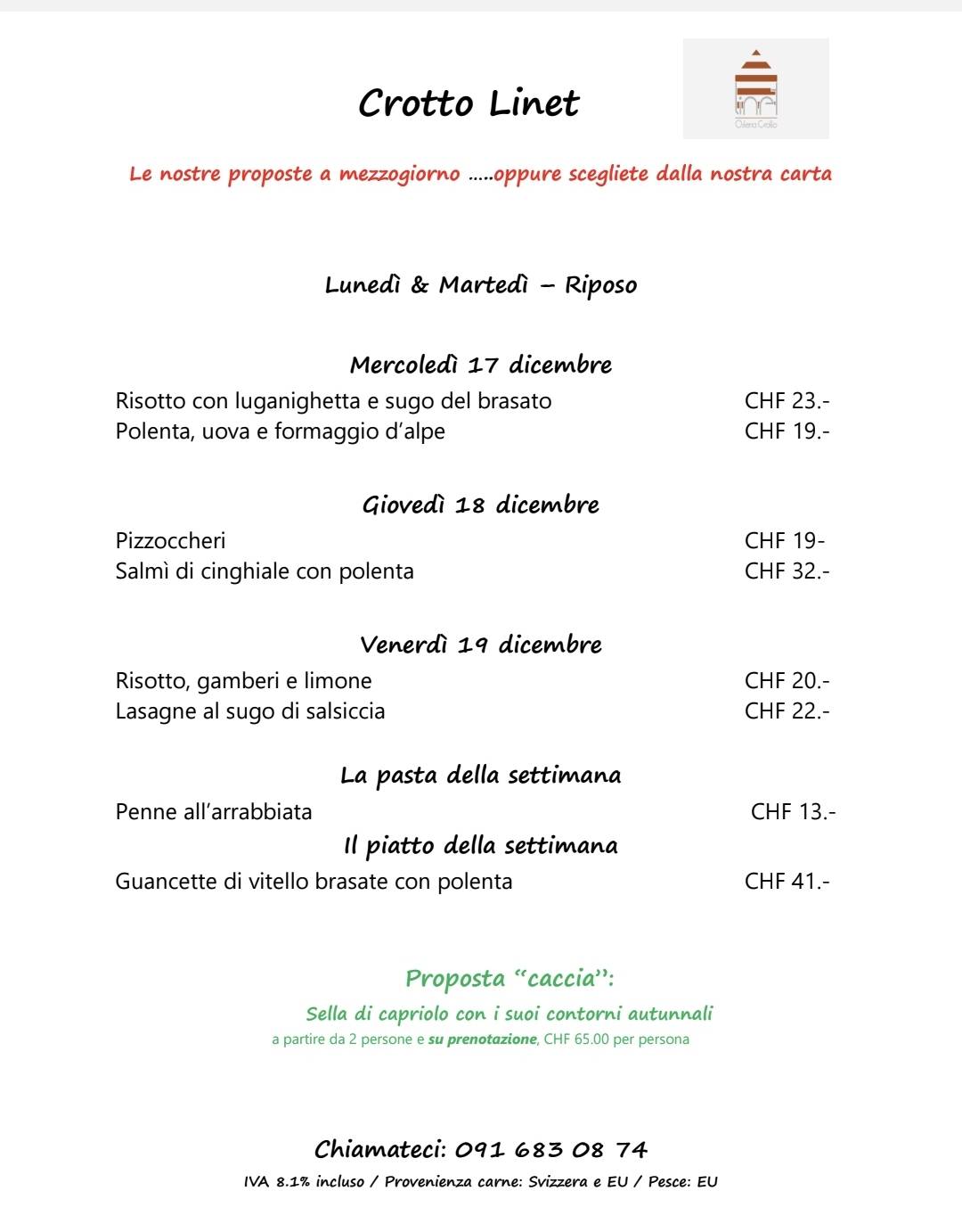 Menu di Grotto Linet 