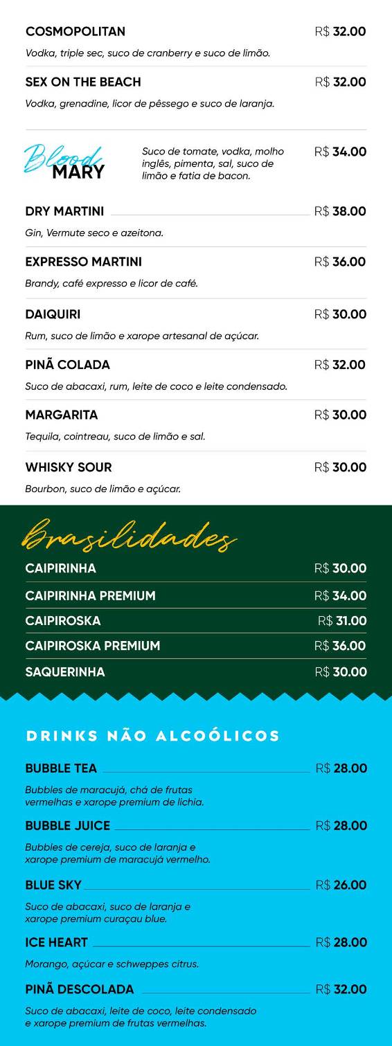 Hangar 13 Gastronomia cardápio