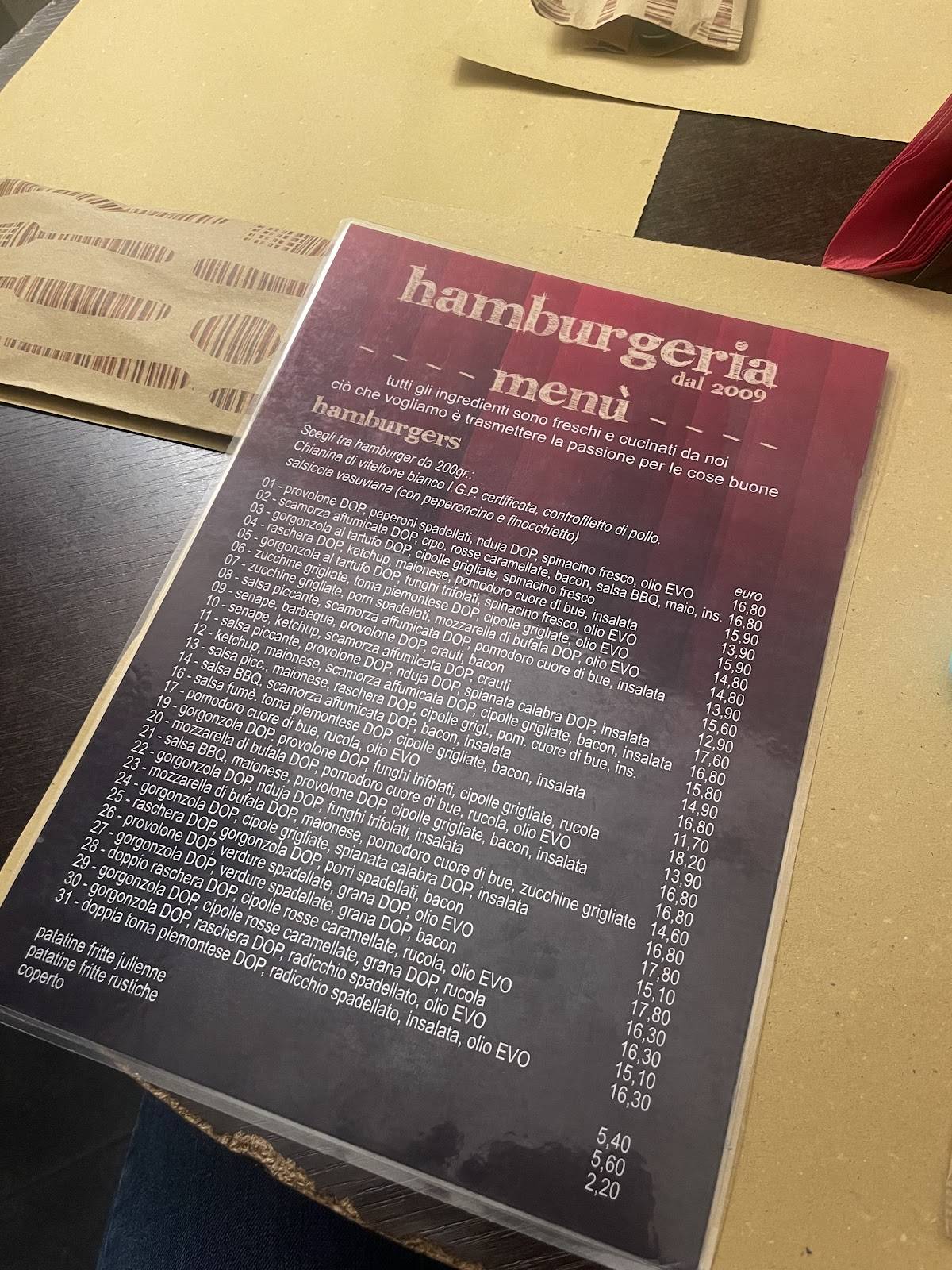 Menu di HAMBURGERIA TORINO 