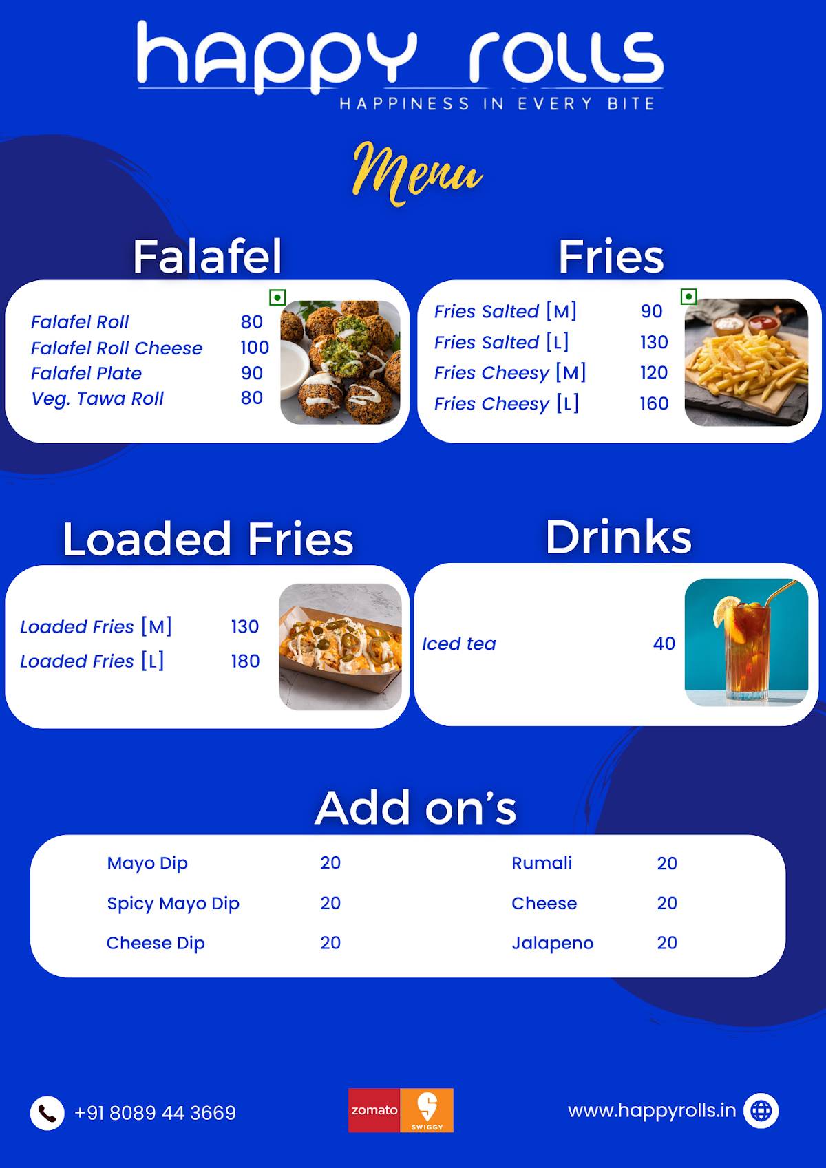 HAPPY ROLLS menu