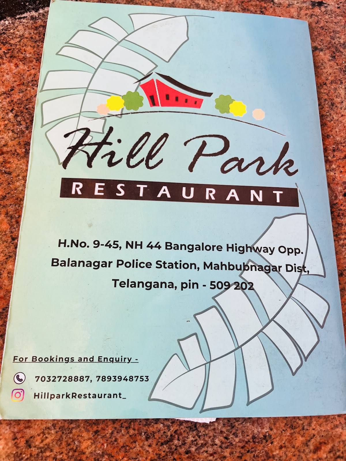 HILL PARK RESTAURANT menu
