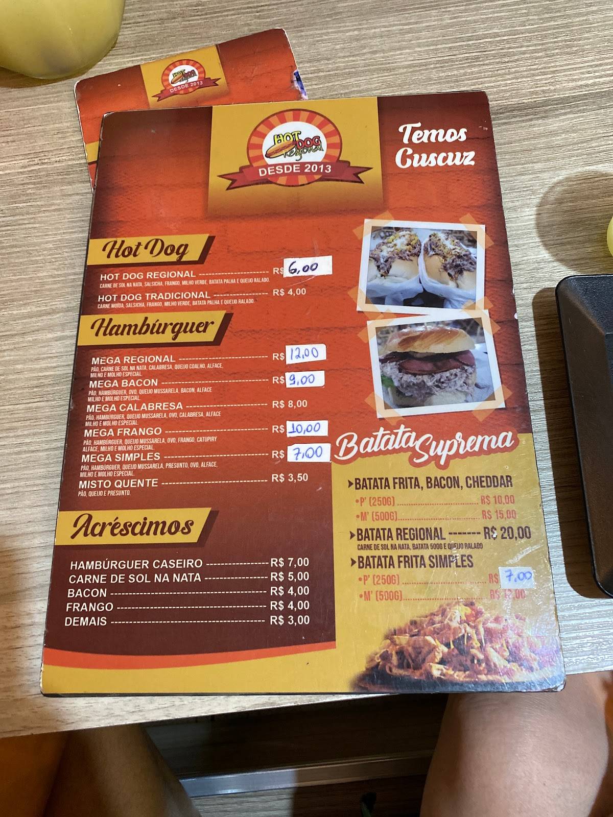 Hot Dog Regional cardápio
