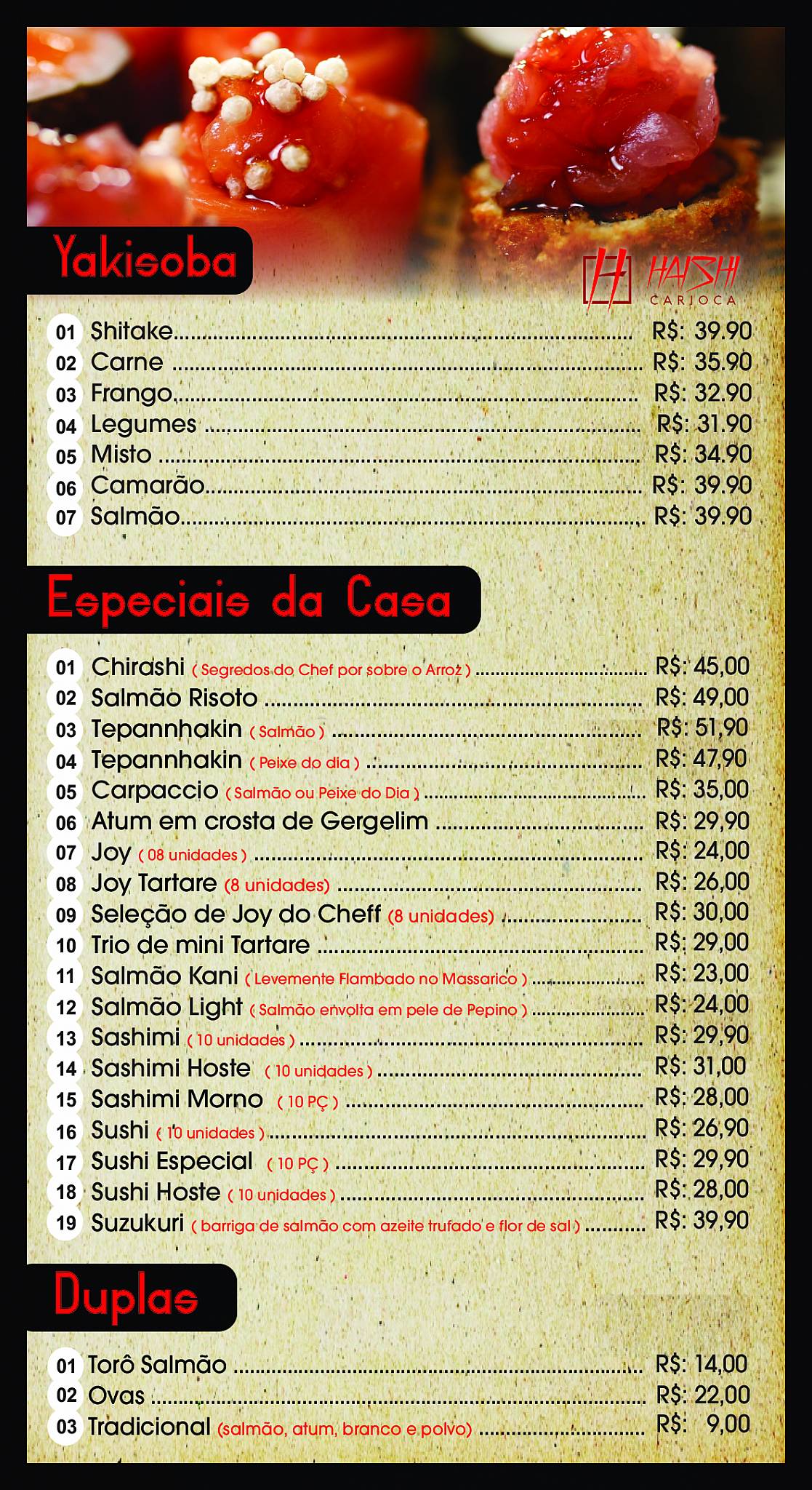 Haishi Carioca Copacabana cardápio