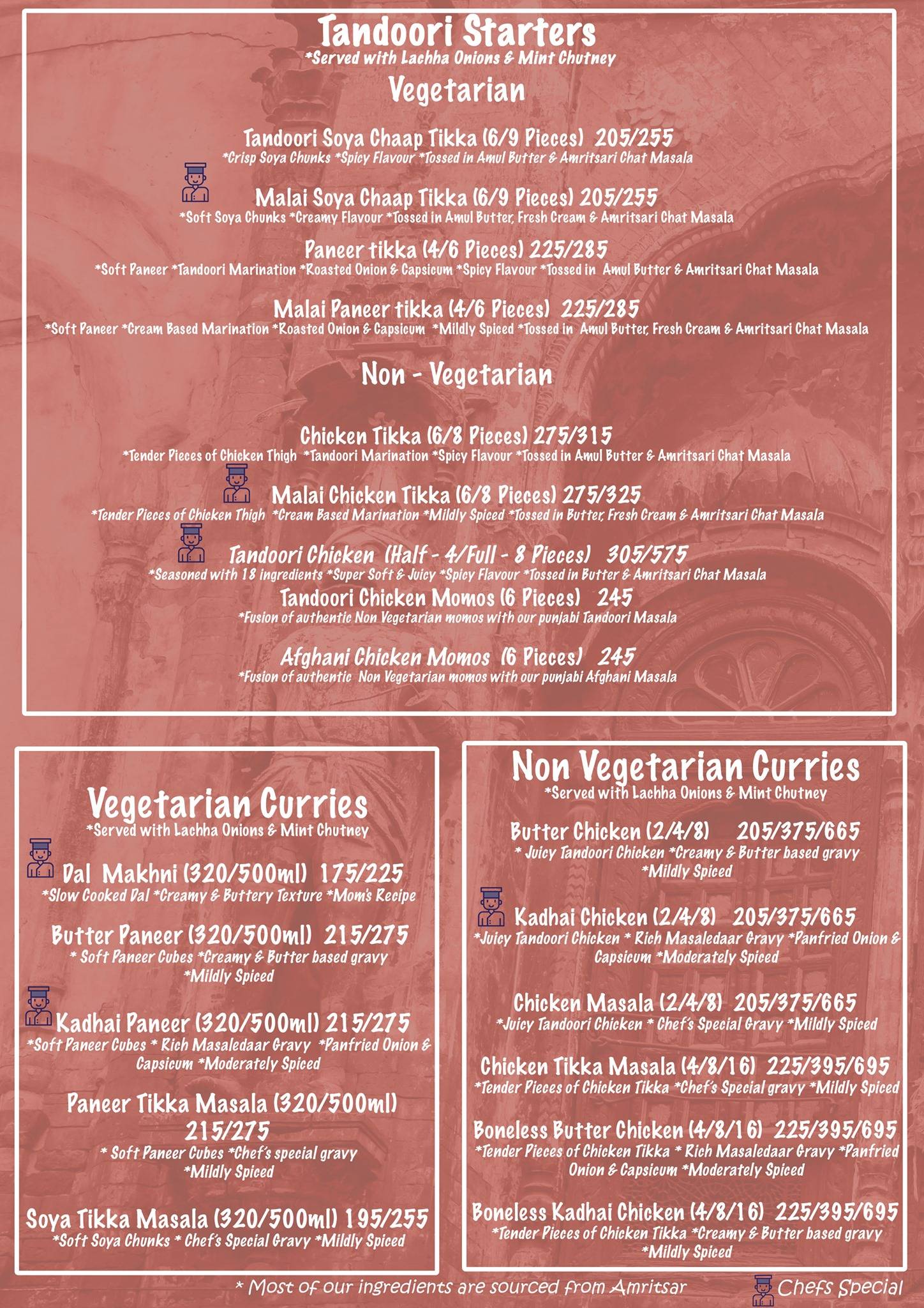 Menu at Hall Gate, India