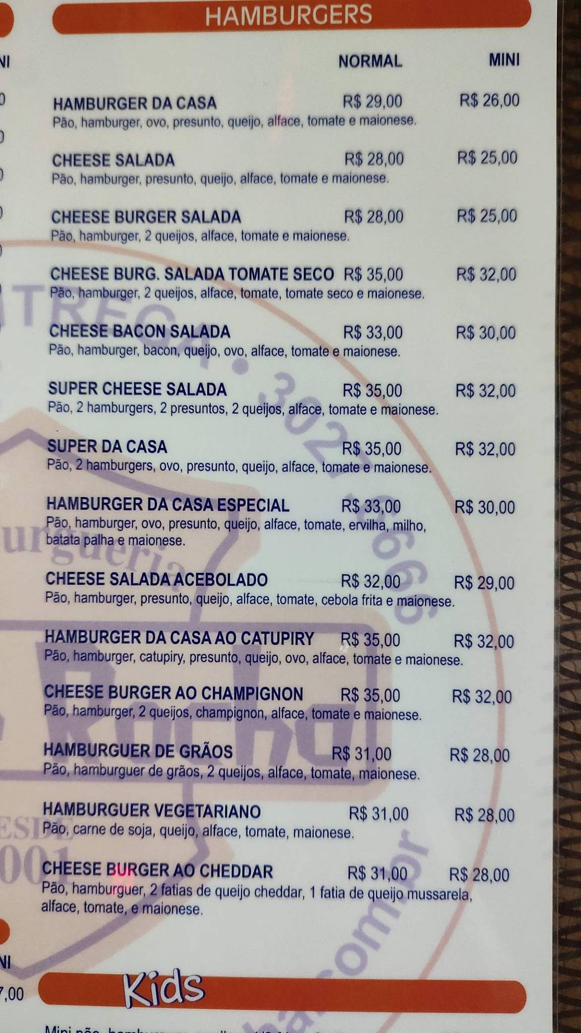 Hamburgueria Jaime Rocha cardápio