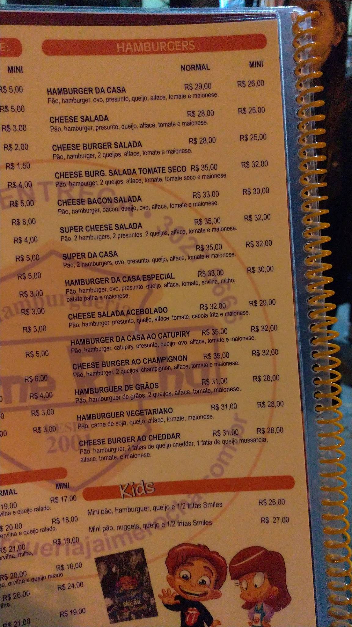 Hamburgueria Jaime Rocha cardápio