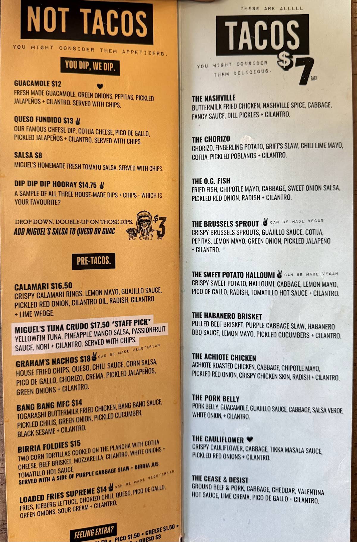 Menu de The Mule Hamilton