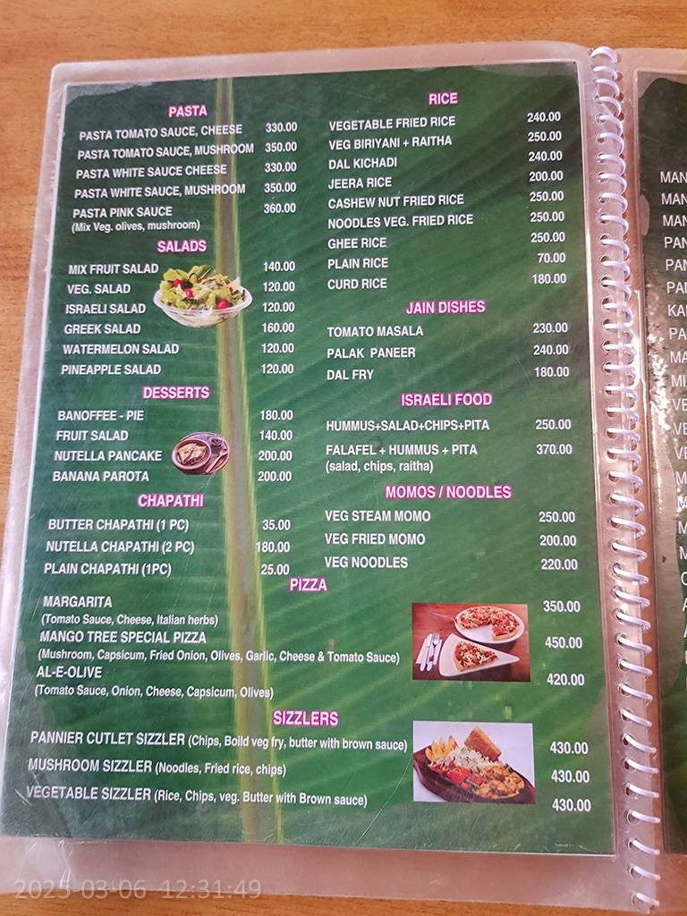 MANGO TREE RESTAURANT menu