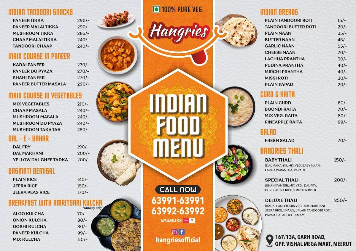 Hangries Meerut Italian & Chinese Restaurant menu