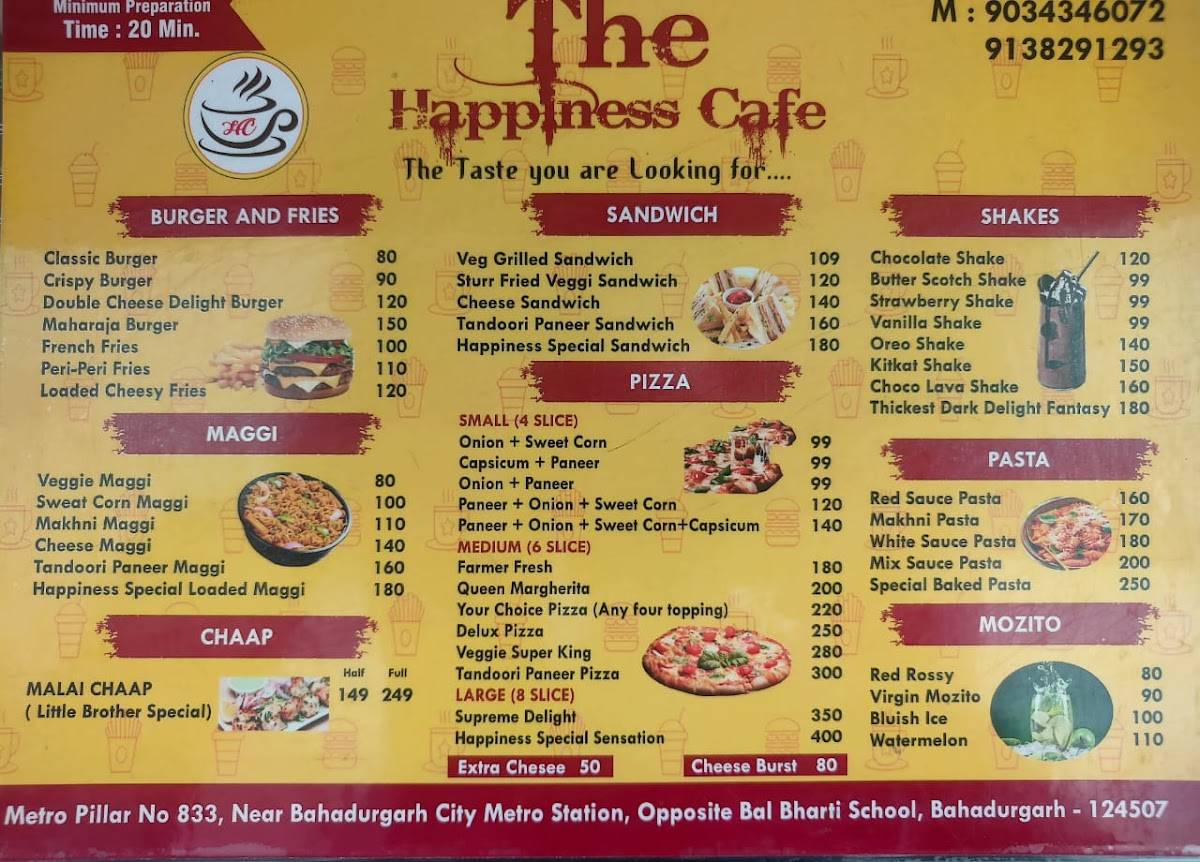 Happiness Cafe menu