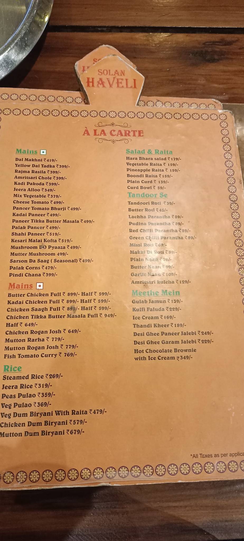 Haveli Solan menu