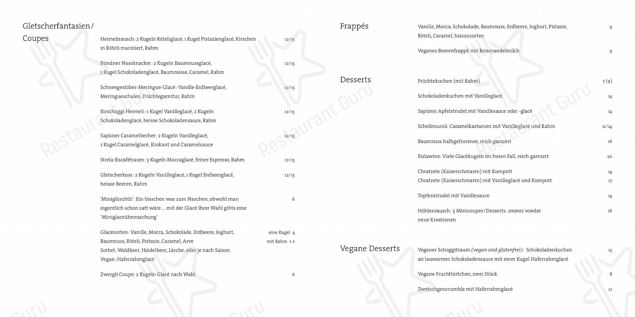 Berggasthaus Heimeli in Langwies - 菜单