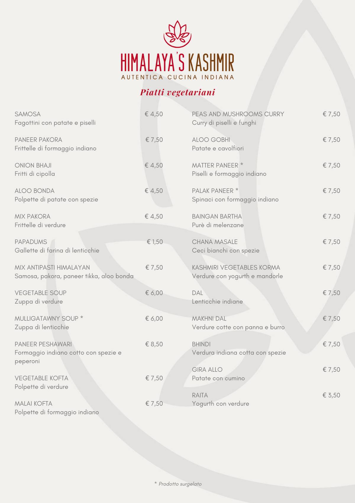 Menu di Himalaya's Kashmir - Ristorante indiano Roma - Autentici sapori d'India 