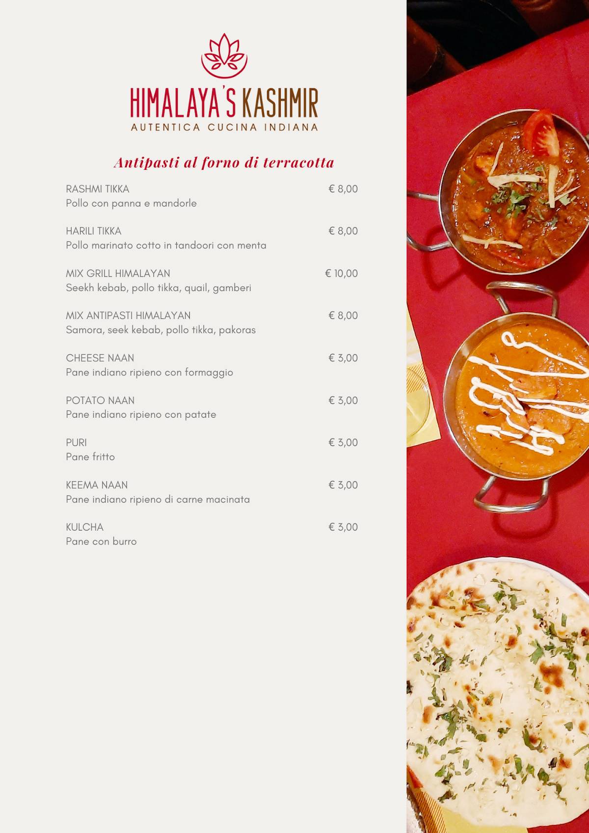 Menu di Himalaya's Kashmir - Ristorante indiano Roma - Autentici sapori d'India 