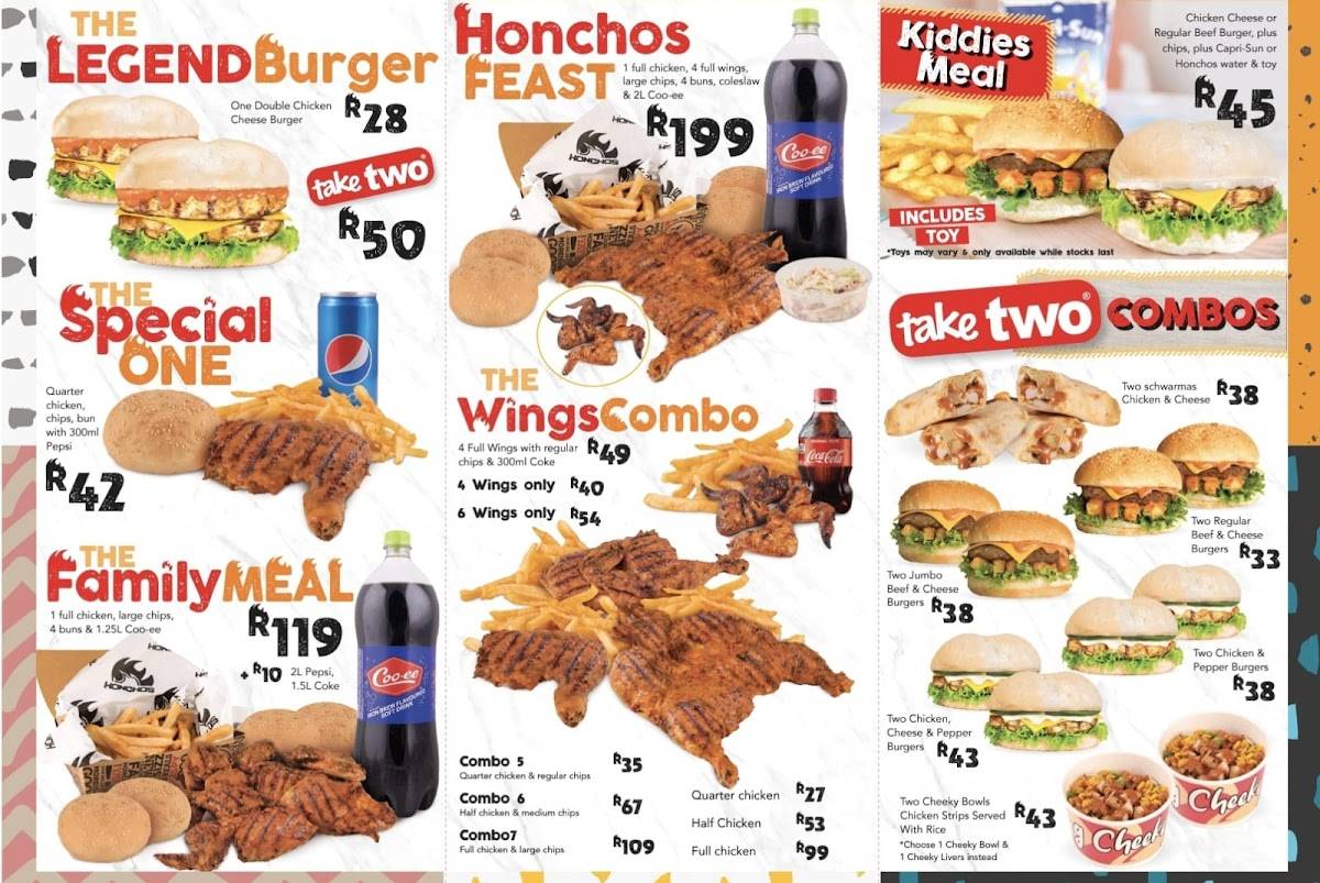Carta del restaurante Honchos Pretoria Boom Street, Pretoria
