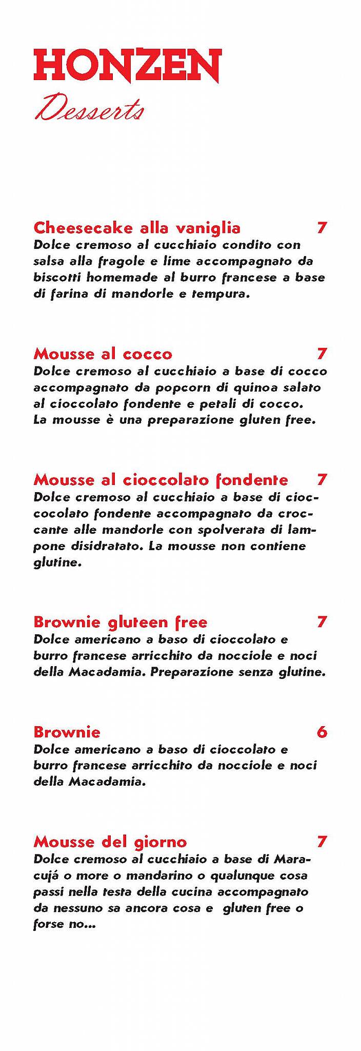 Menu di Honzen Fusion Japanese 